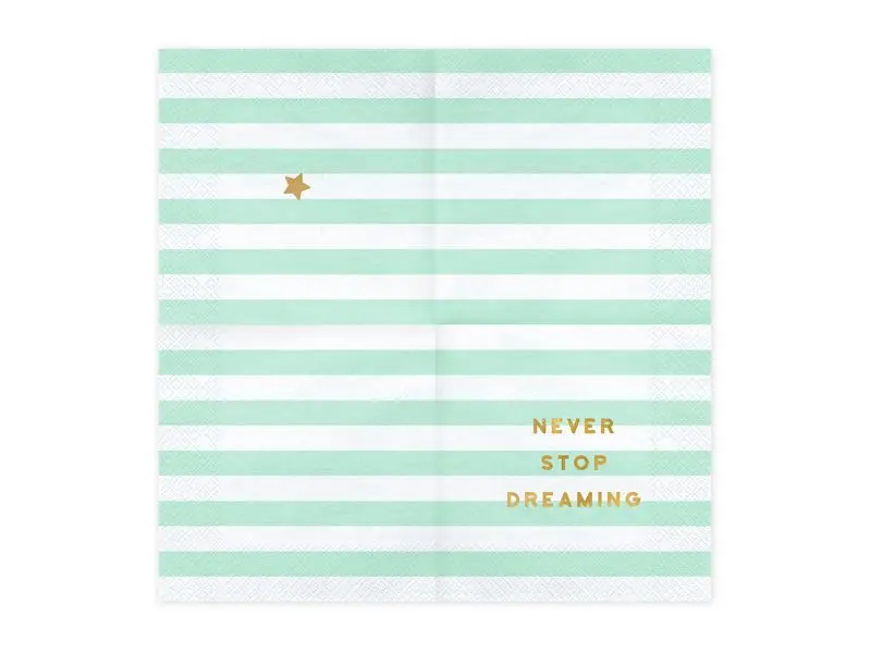 20 Servietten "Never stop dreaming",  Mint/Gold