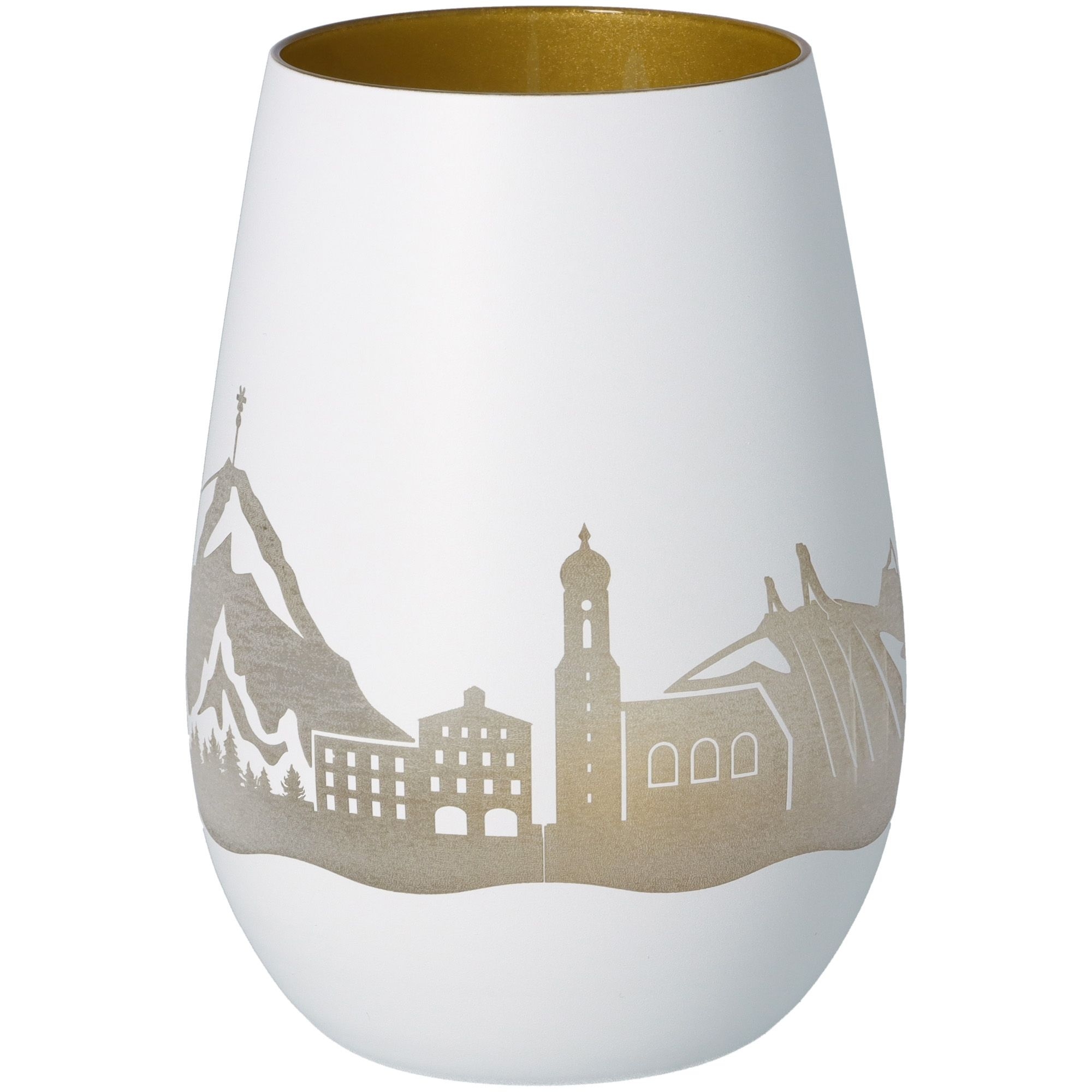 Windlicht Skyline Garmisch-Partenkirchen Weiß/Gold Töpferei, Porzellan, Glas, Lampe, Vase
