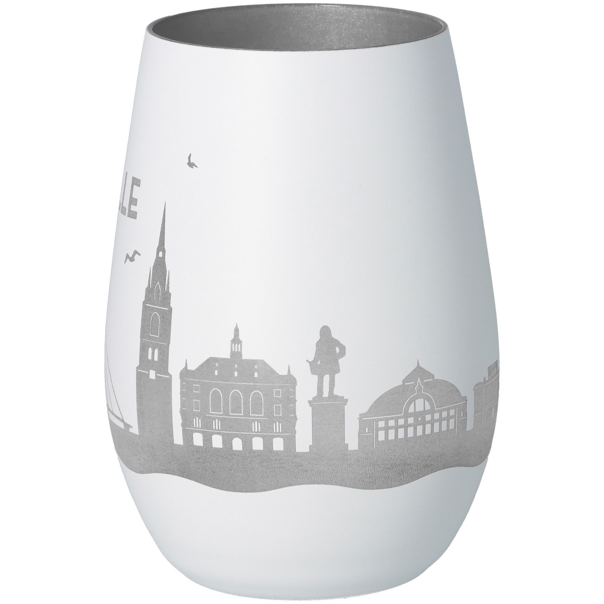 Windlicht Skyline Halle Weiß/Silber Töpferei, Krug, Vase, Porzellan, Person