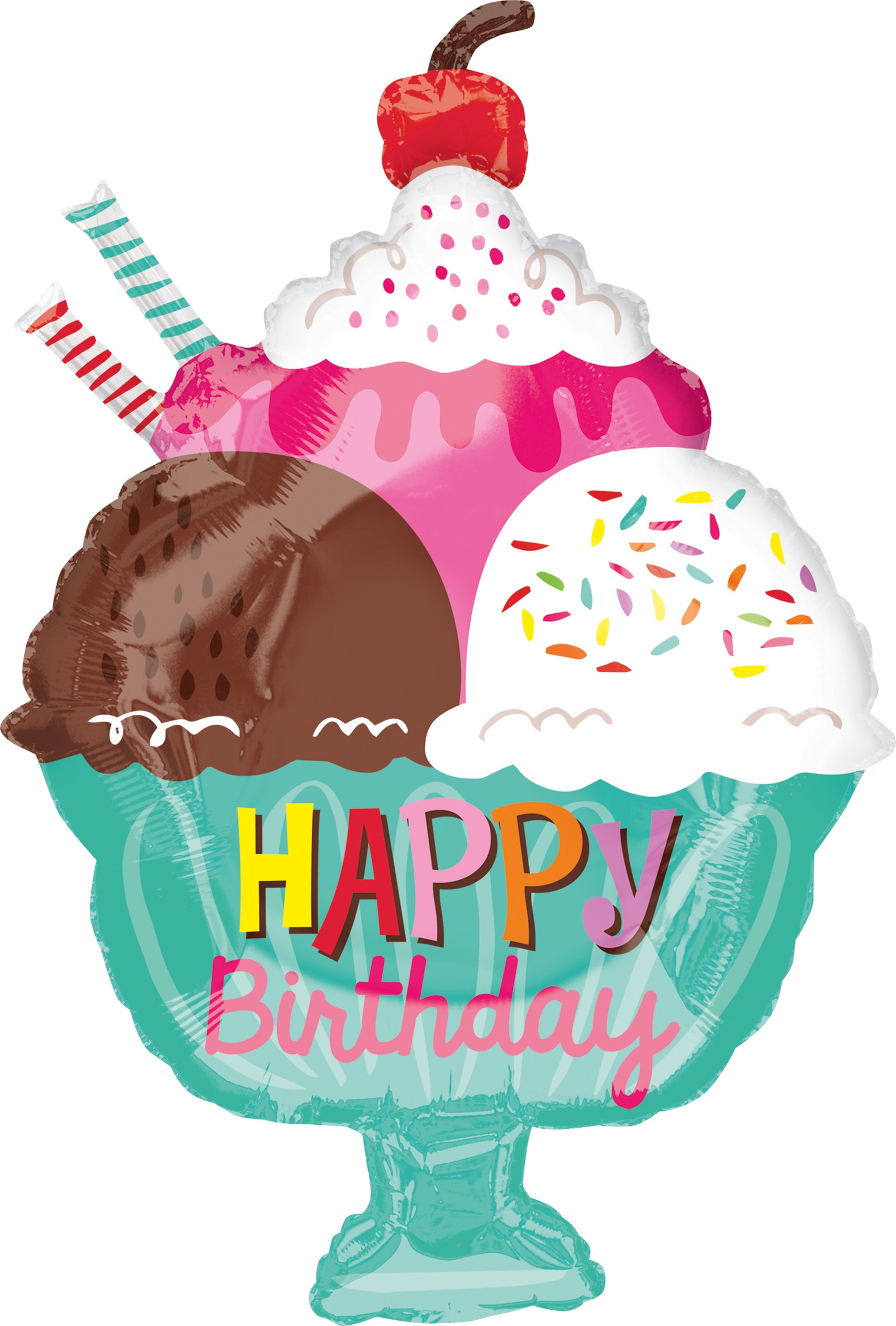 Folienballon Happy Birthday Eisbecher 38x58cm Folienballon Happy Birthday Eisbecher 38x58cm