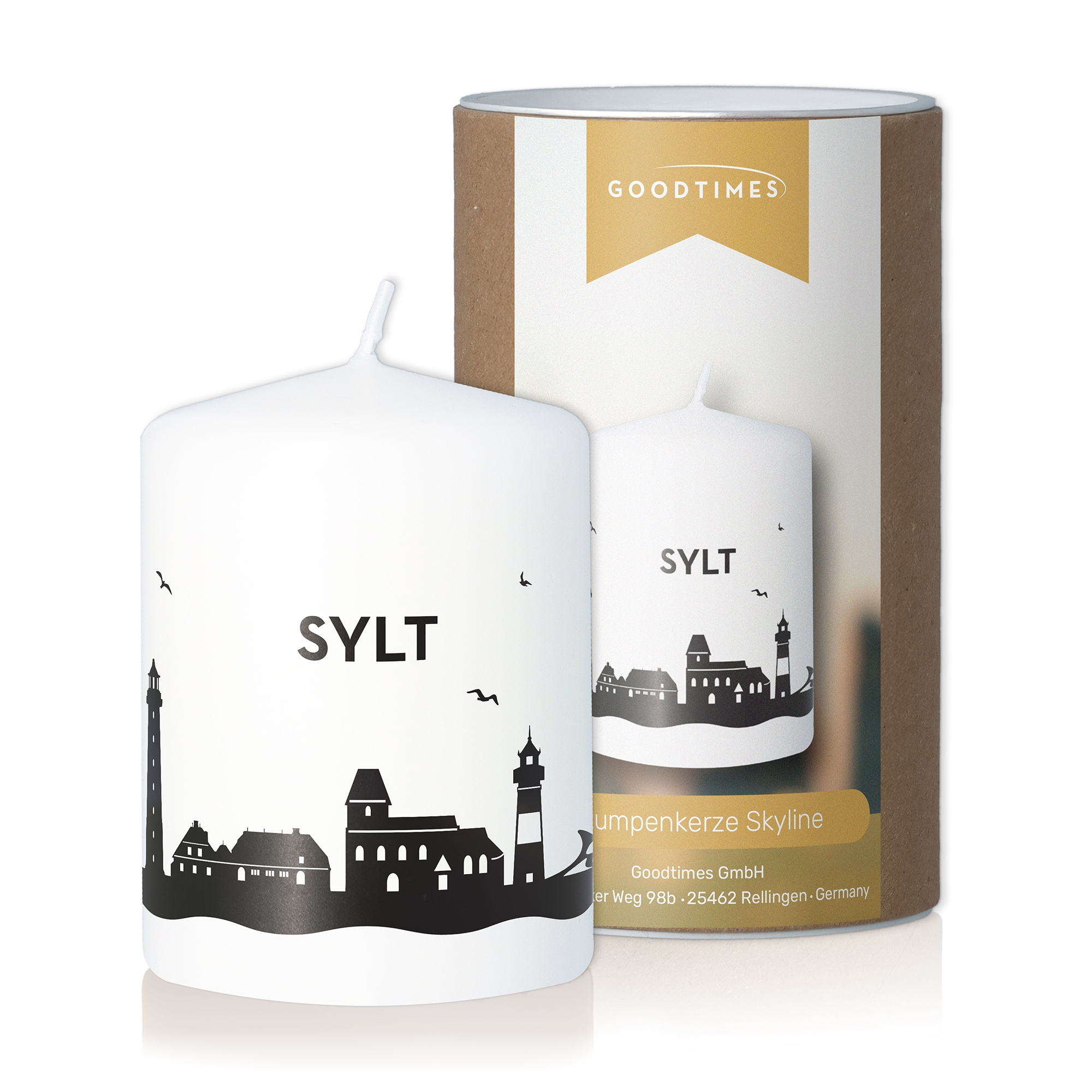 Stumpenkerze Skyline Sylt Weiß Kerze