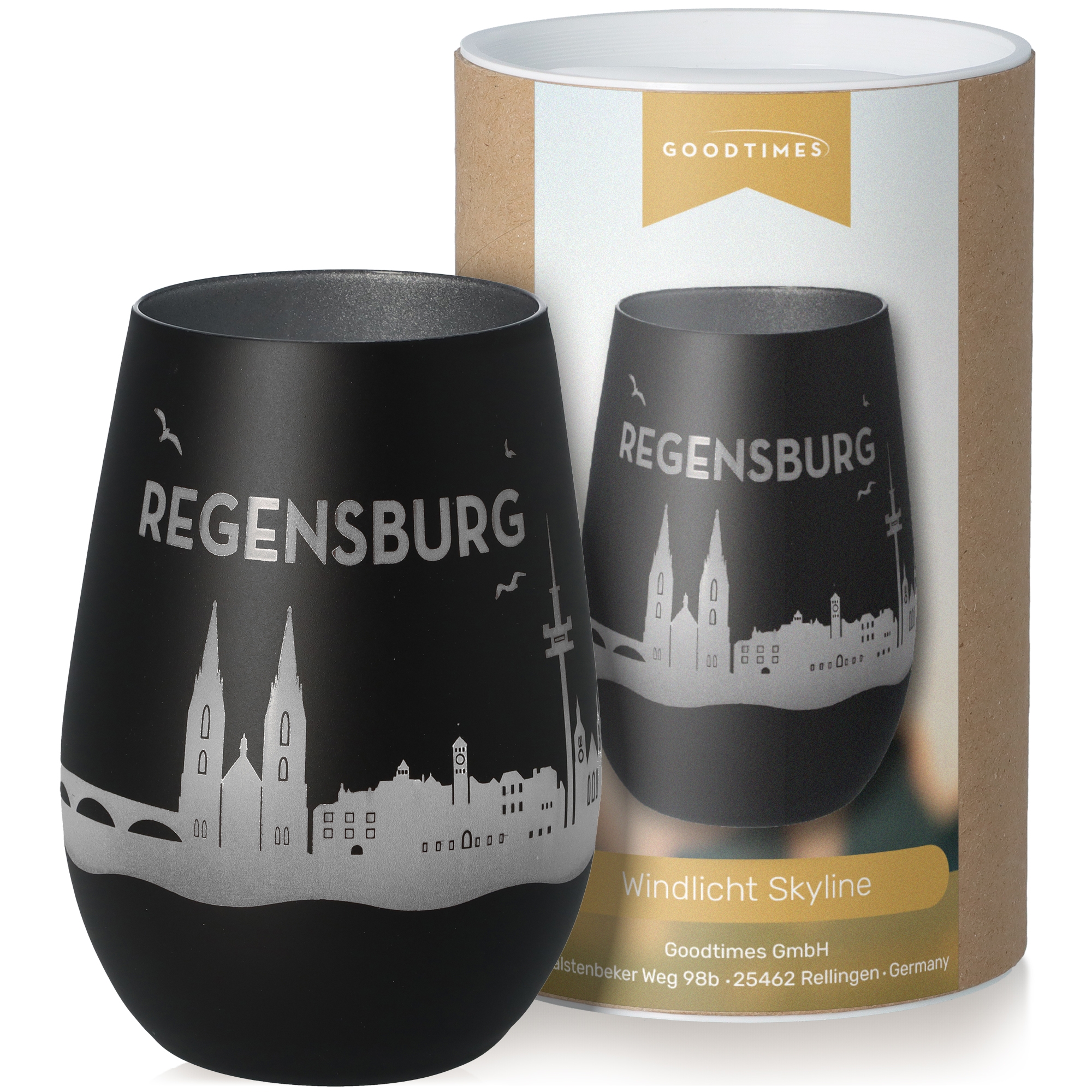 Windlicht Skyline Regensburg Schwarz/Silber Krug, Töpferei, Tasse
