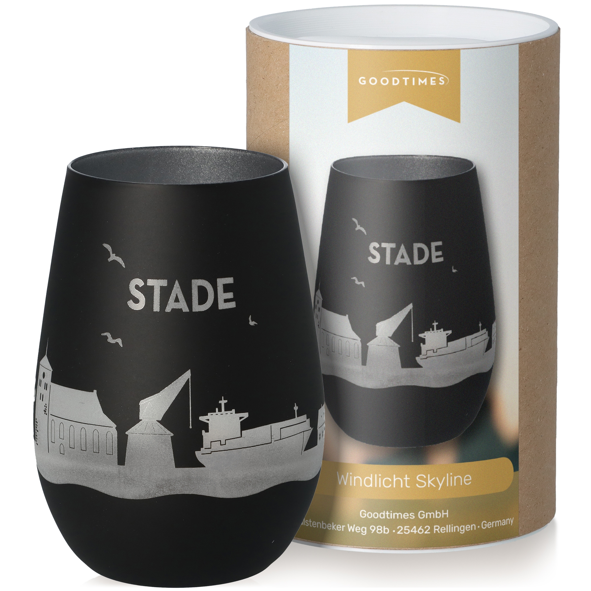 Windlicht Skyline Stade Schwarz/Silber Krug, Töpferei