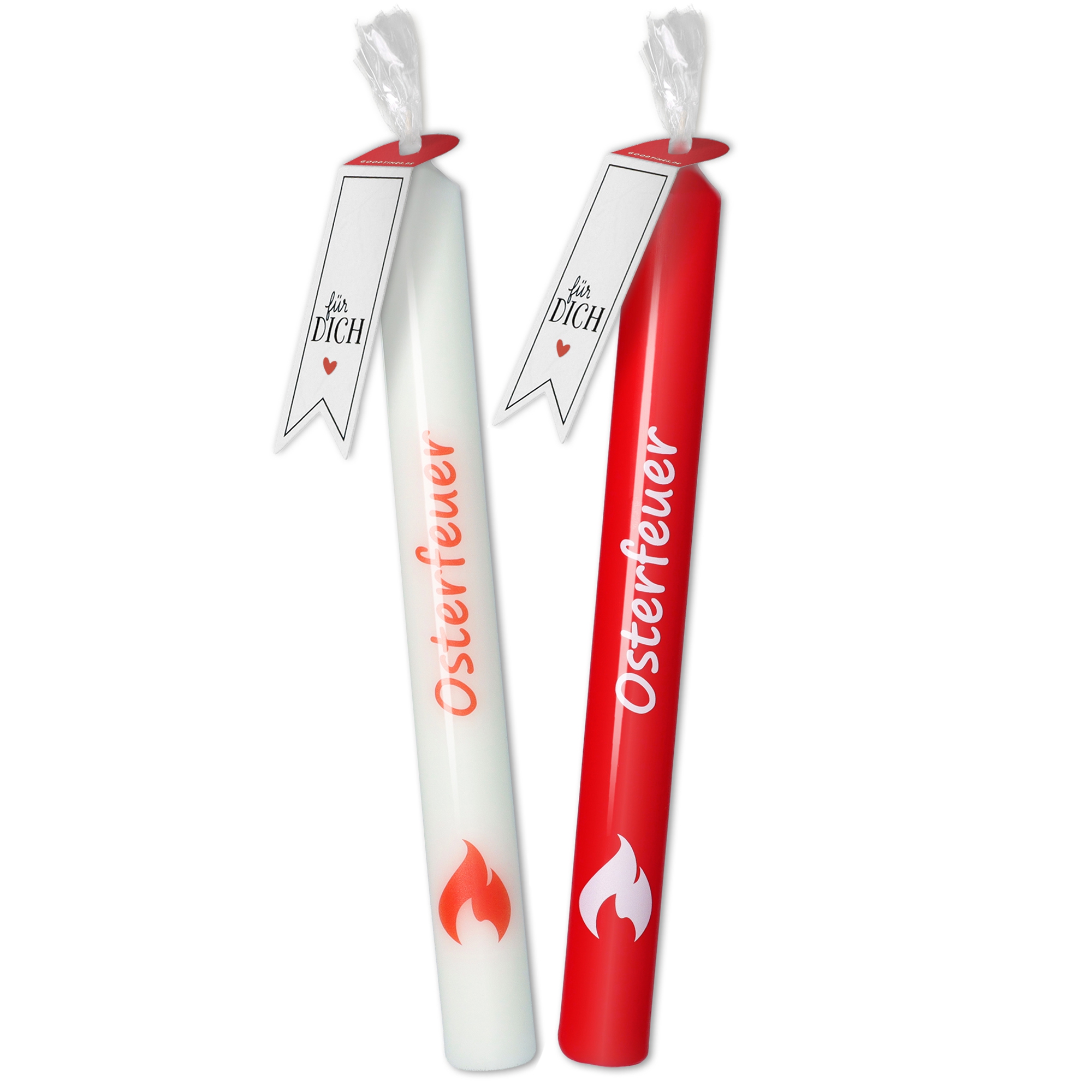 Stabkerzen Set Rot / Weiß "Osterfeuer" Stabkerzen Set Rot / Weiß "Osterfeuer"