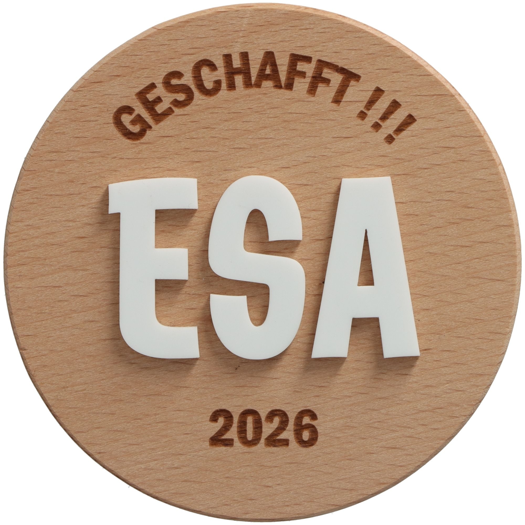 holz, medaille, organische form, ESA, 2026