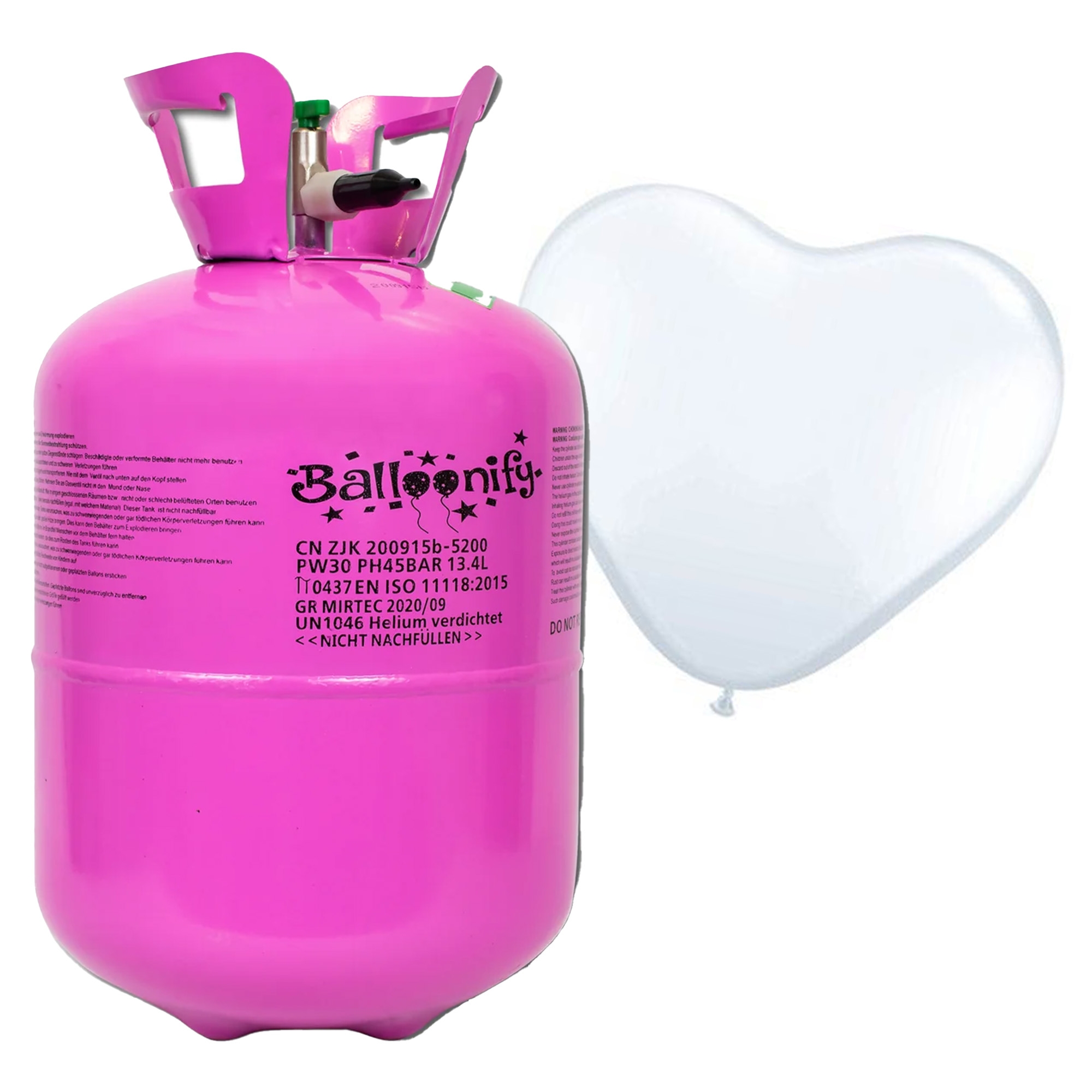 50er Ballonset: 50 weiße Herzballons (23 cm) und Bänder mit Helium Einweg-Flasche 50er Ballonset: 50 weiße Herzballons (23 cm) und Bänder mit Helium Einweg-Flasche