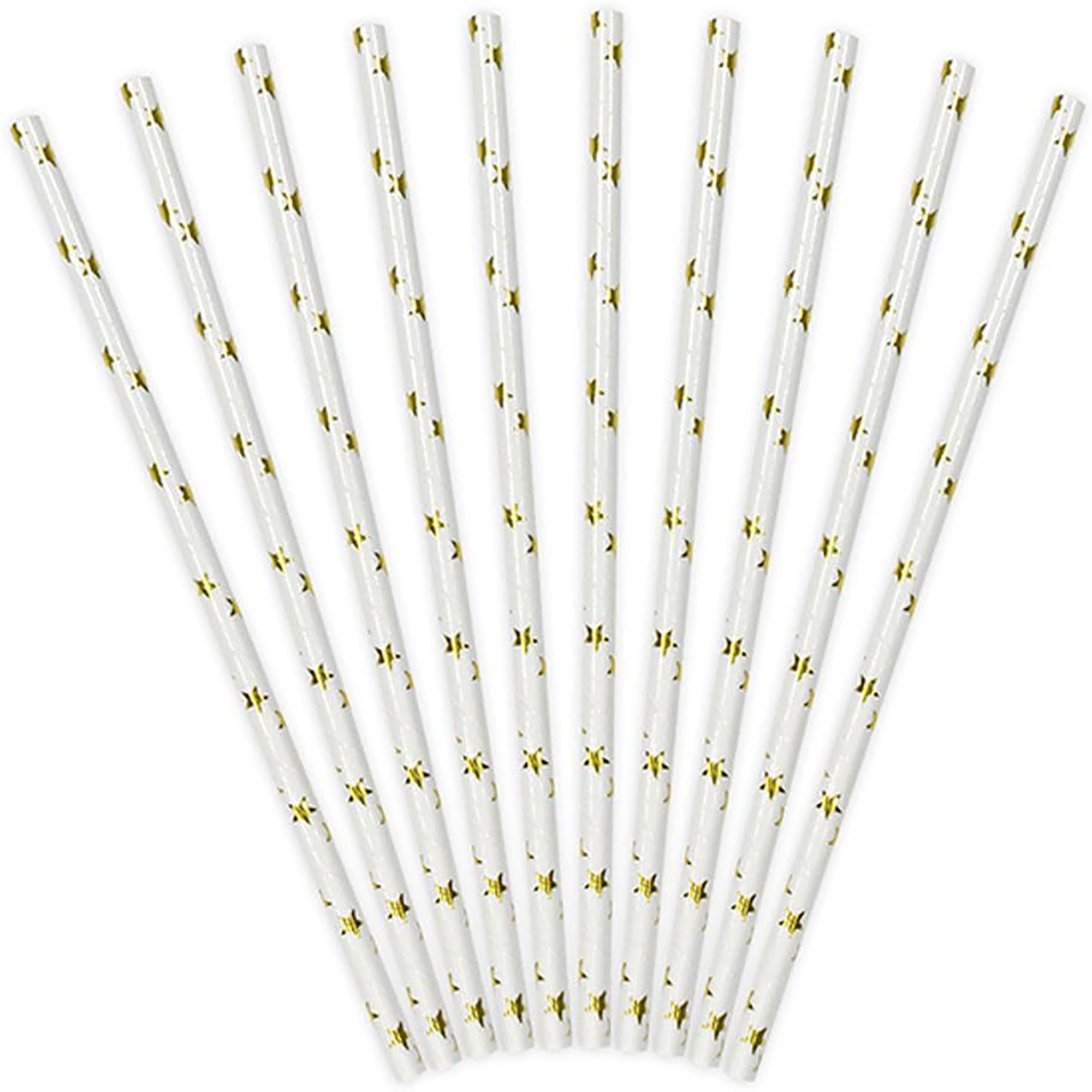 10 Papierstrohhalme mit goldenen Sternen