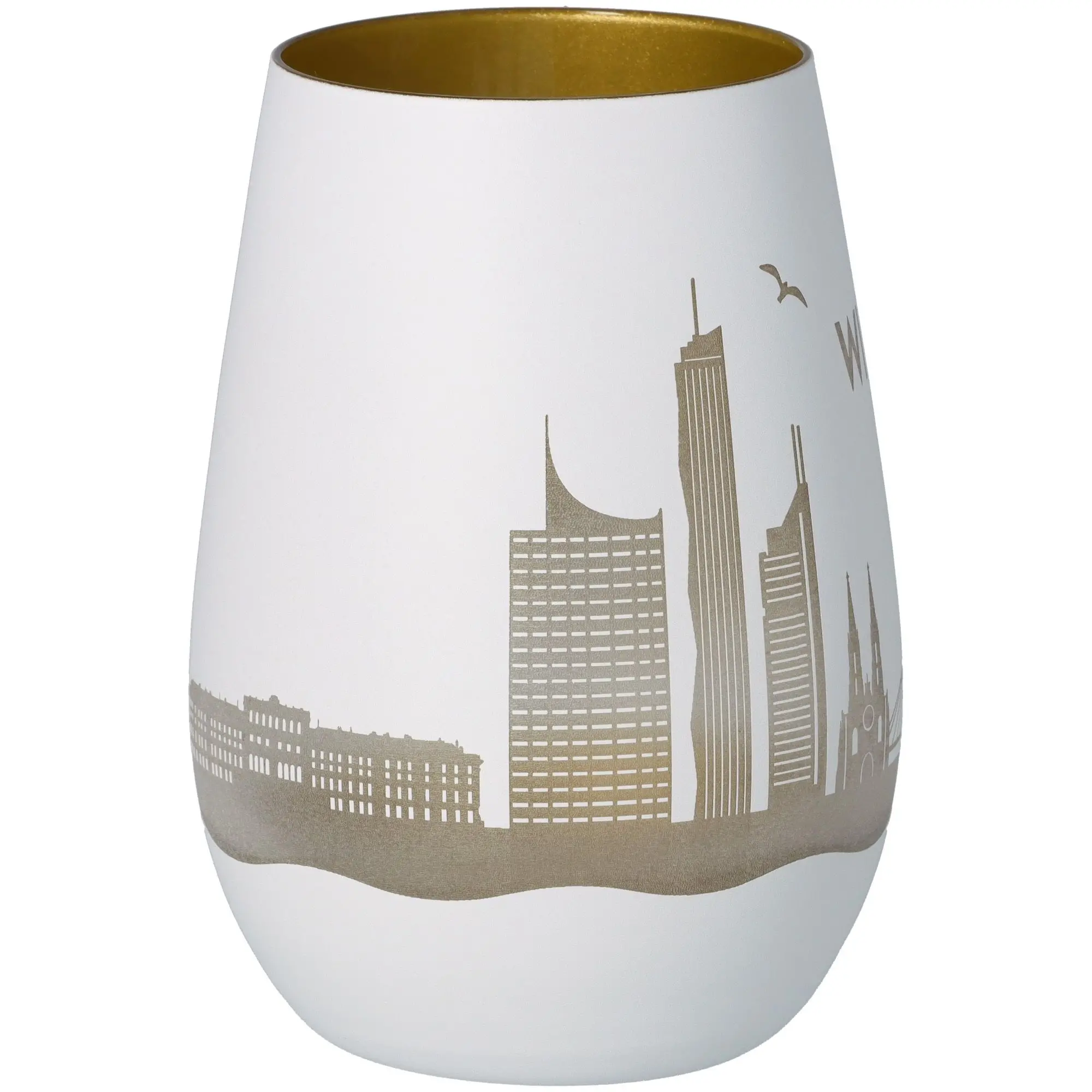 Windlicht Skyline Wien Weiß/Gold