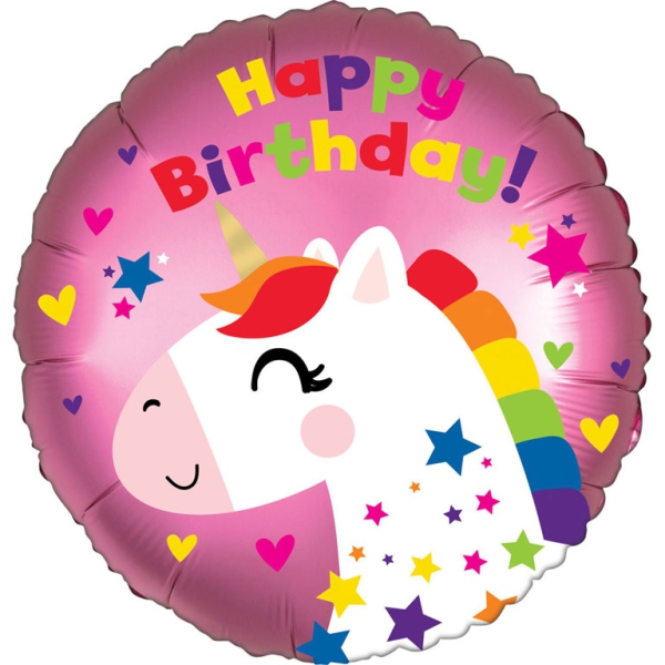 Folienballon "Happy Birthday" Einhorn, Satin 46cm