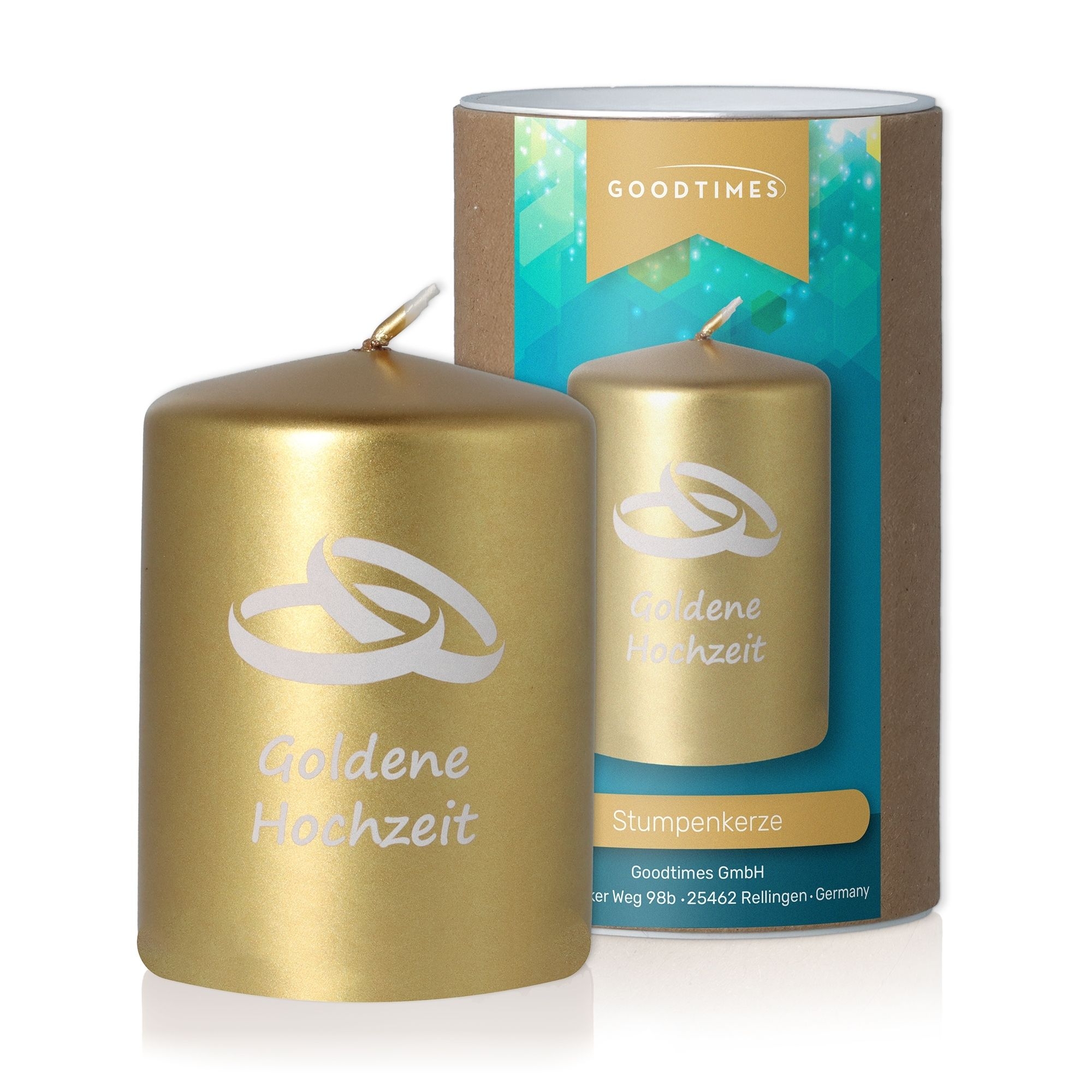 Stumpenkerze "Goldene Hochzeit" Stumpenkerze "Goldene Hochzeit"