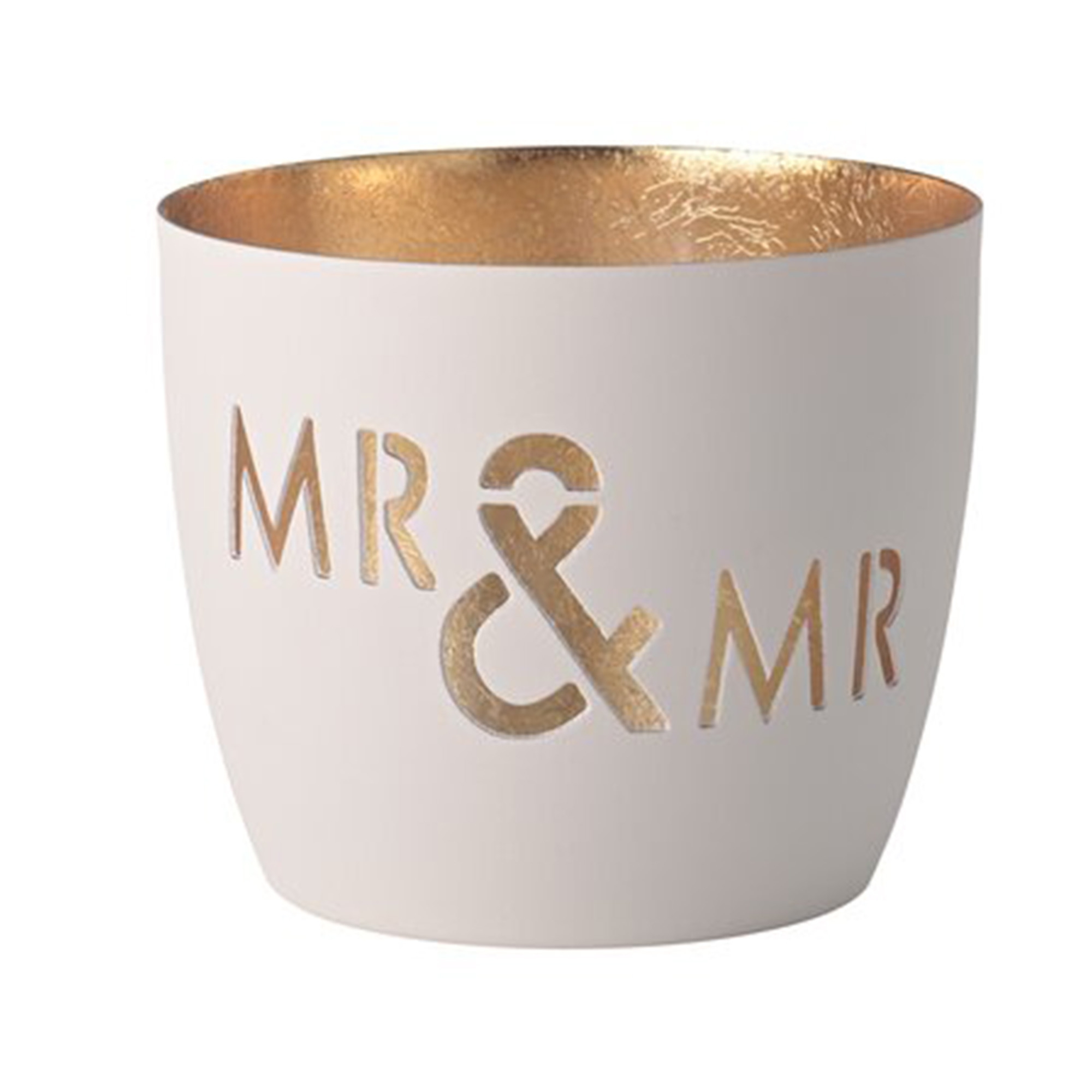 Madras Windlicht "Mr & Mr", Weiß/Gold - M Madras Windlicht "Mr & Mr", Weiß/Gold - M
