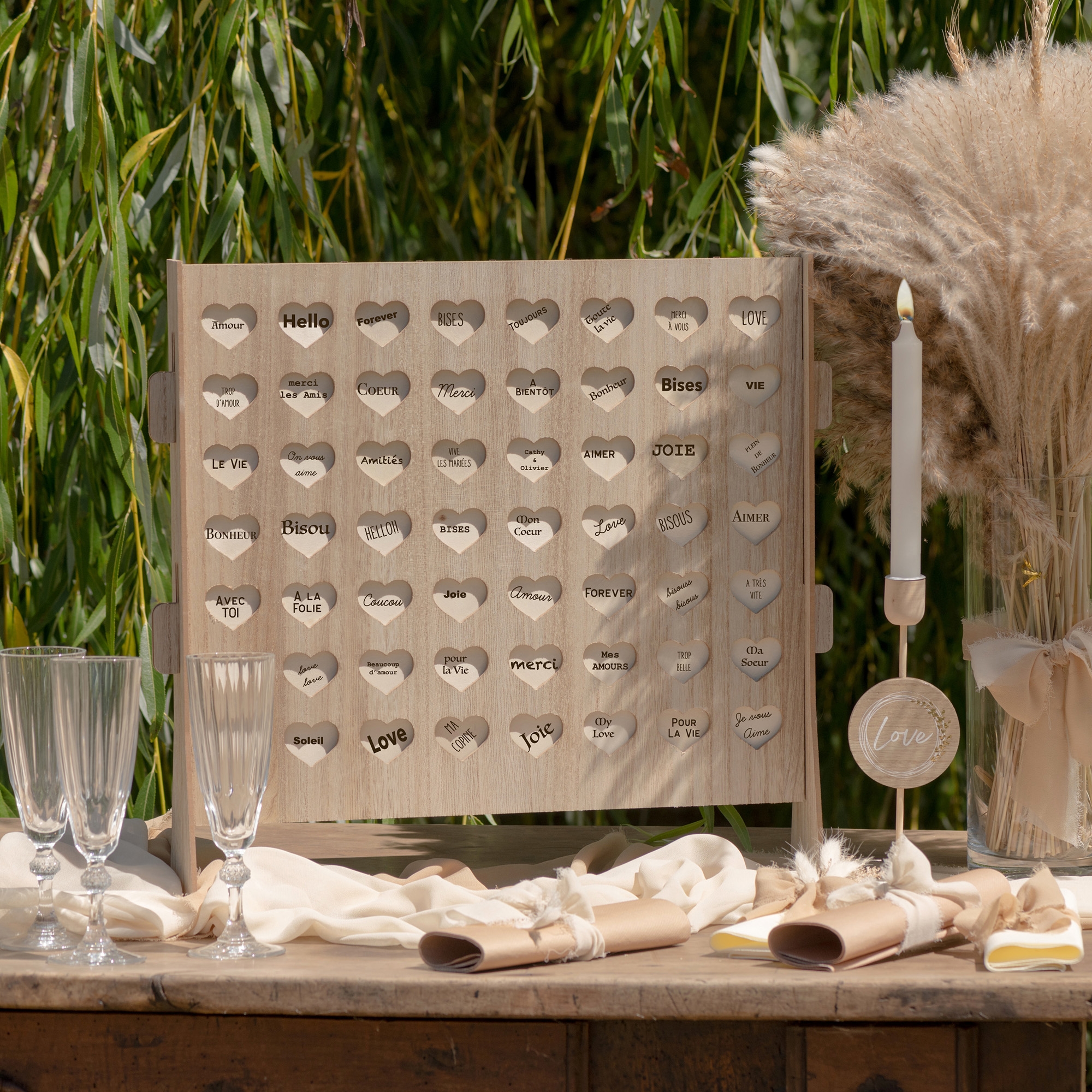 Wunschrahmen zur Hochzeit + 56 Holzscheiben Wunschrahmen zur Hochzeit + 56 Holzscheiben