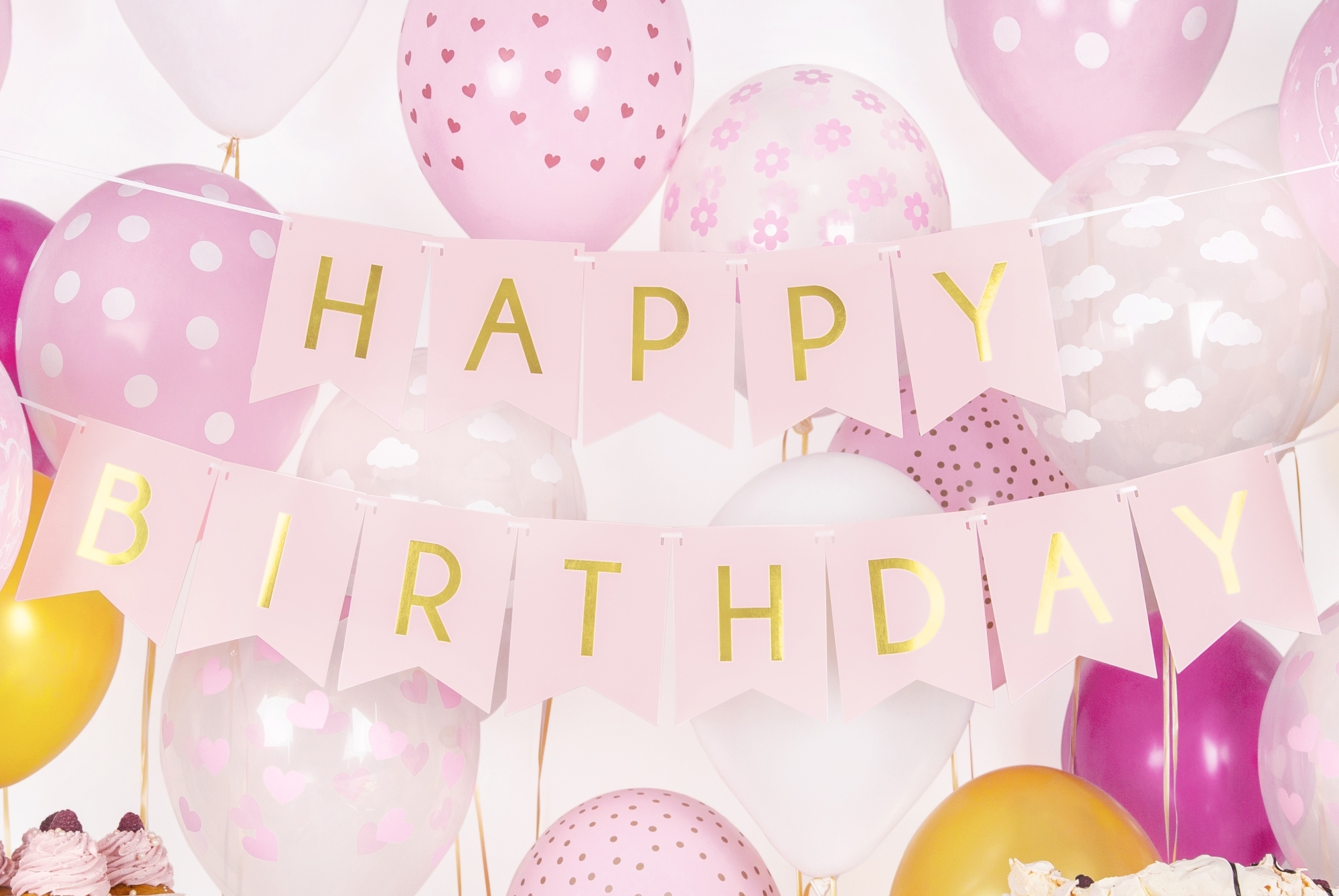 Girlande - Happy Birthday Rosa / Gold Girlande - Happy Birthday Rosa / Gold