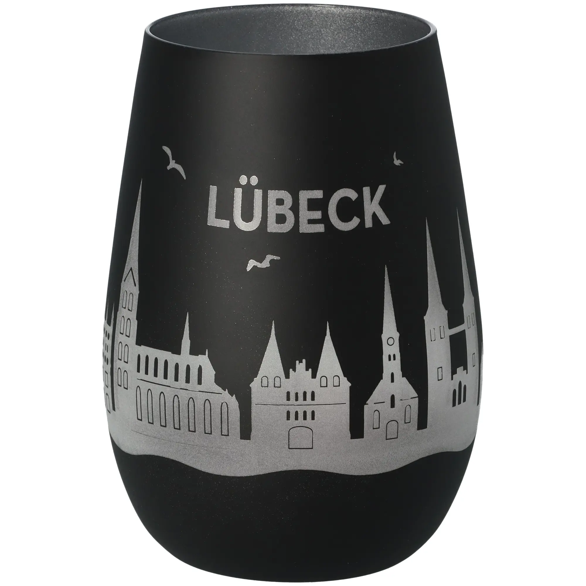 Windlicht Skyline Lübeck Schwarz/Silber