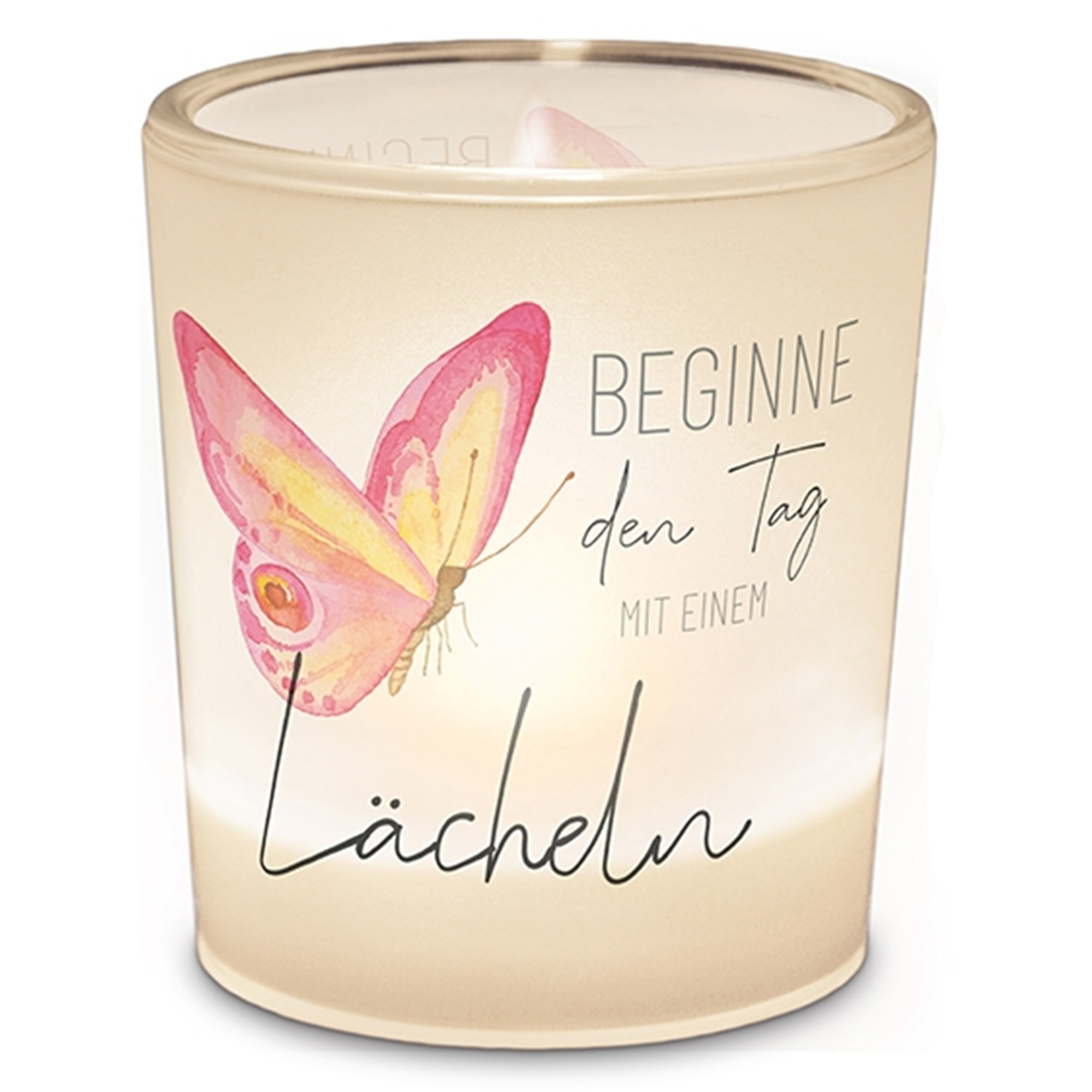 Teelichtglas "Beginne den Tag..." Teelichtglas "Beginne den Tag..."