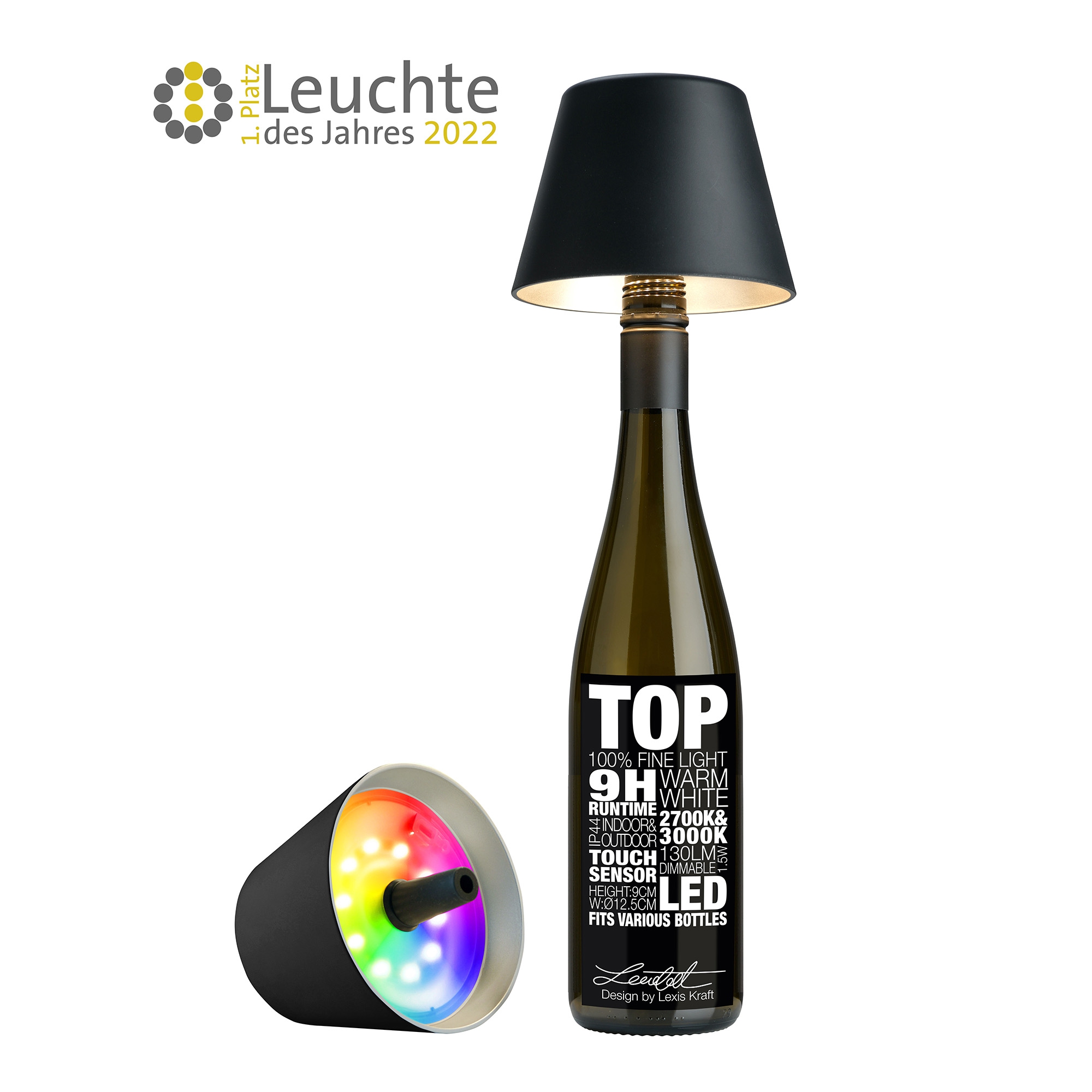 Sompex - TOP 2.0 LED Akku-Flaschenleuchte RGBW, Schwarz