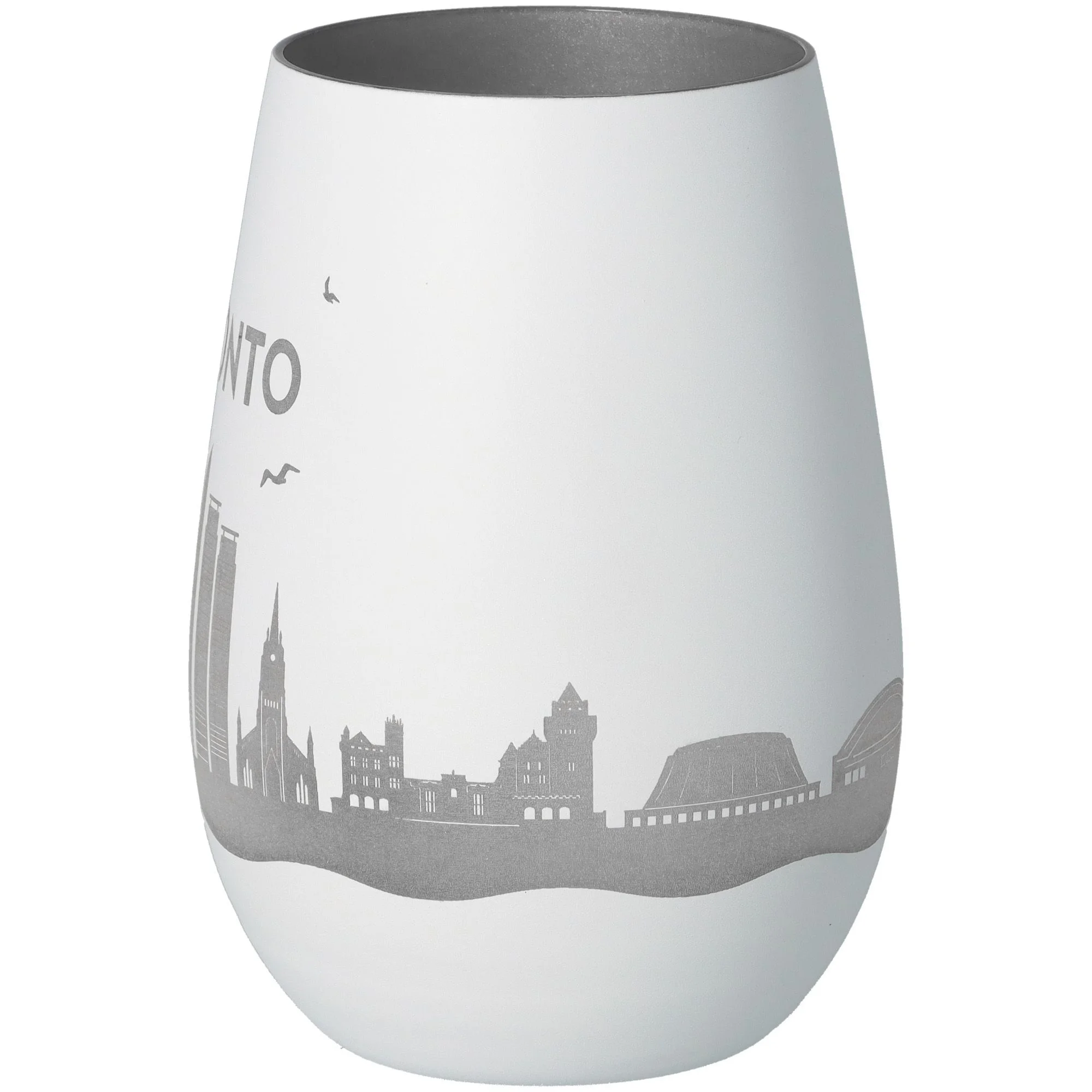 Vase, Porzellan, Graffiti-Design, Stadt-Silhouette, Grau-weiß