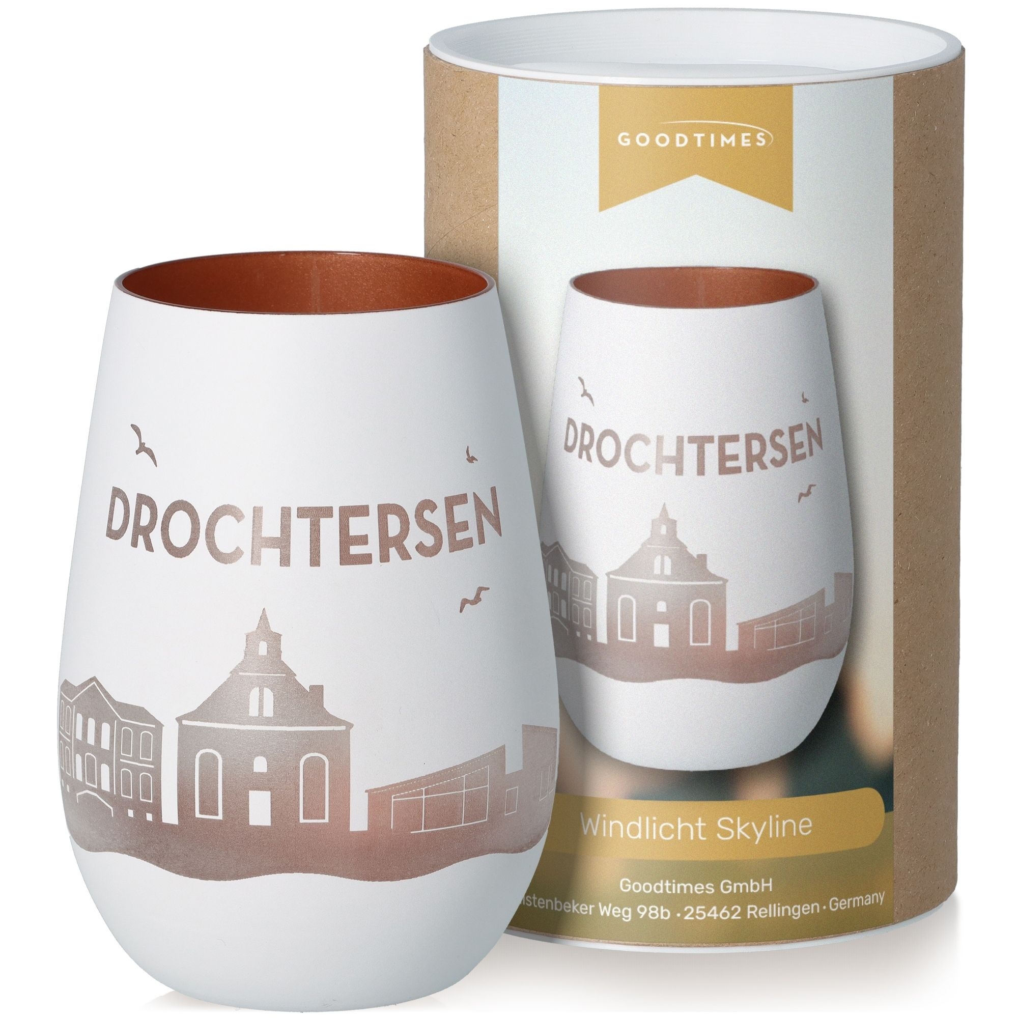 Windlicht Skyline Drochtersen Weiß/Bronze Töpferei, Krug, Tasse, Kunst, Porzellan