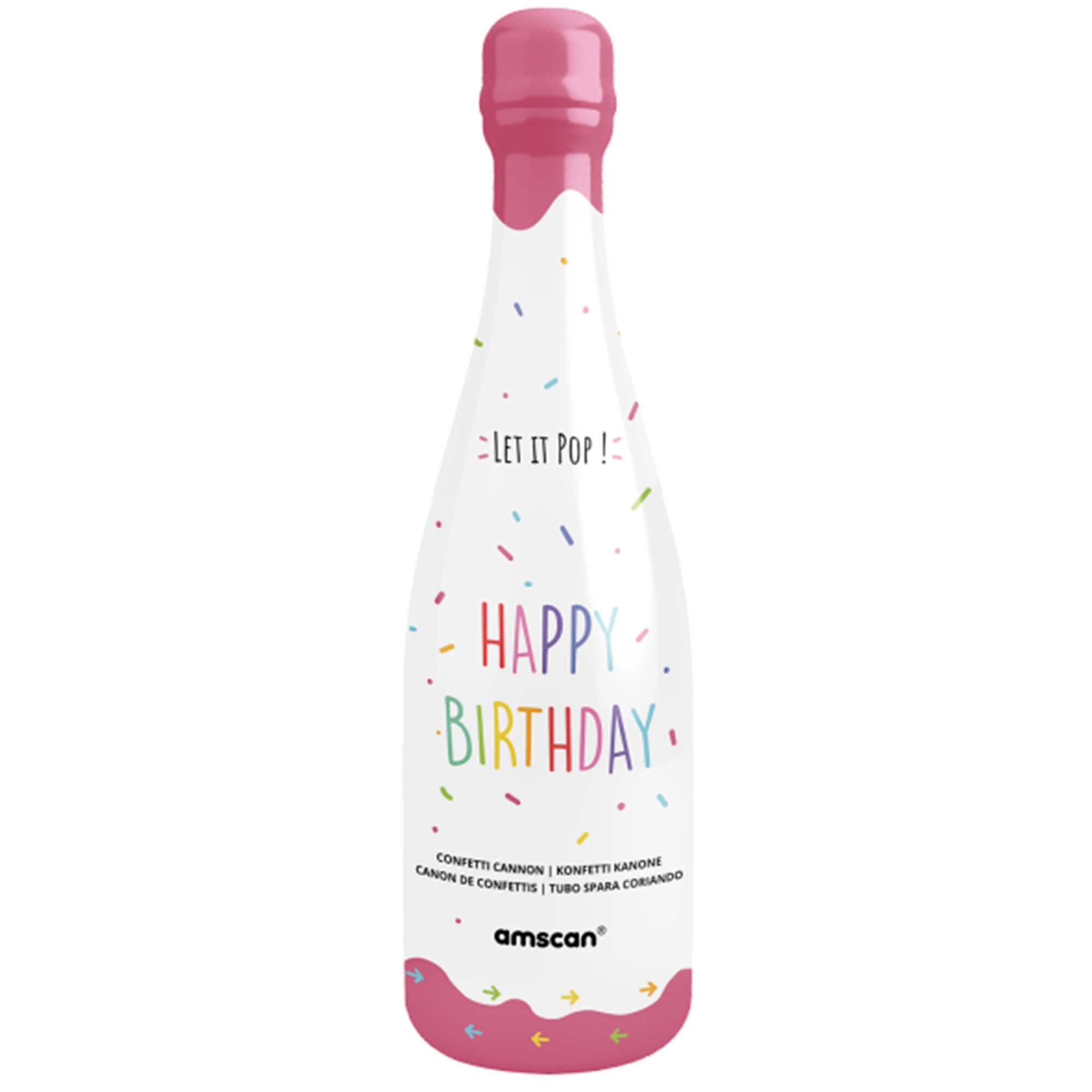 Konfetti Flasche "Happy Birthday" Pink