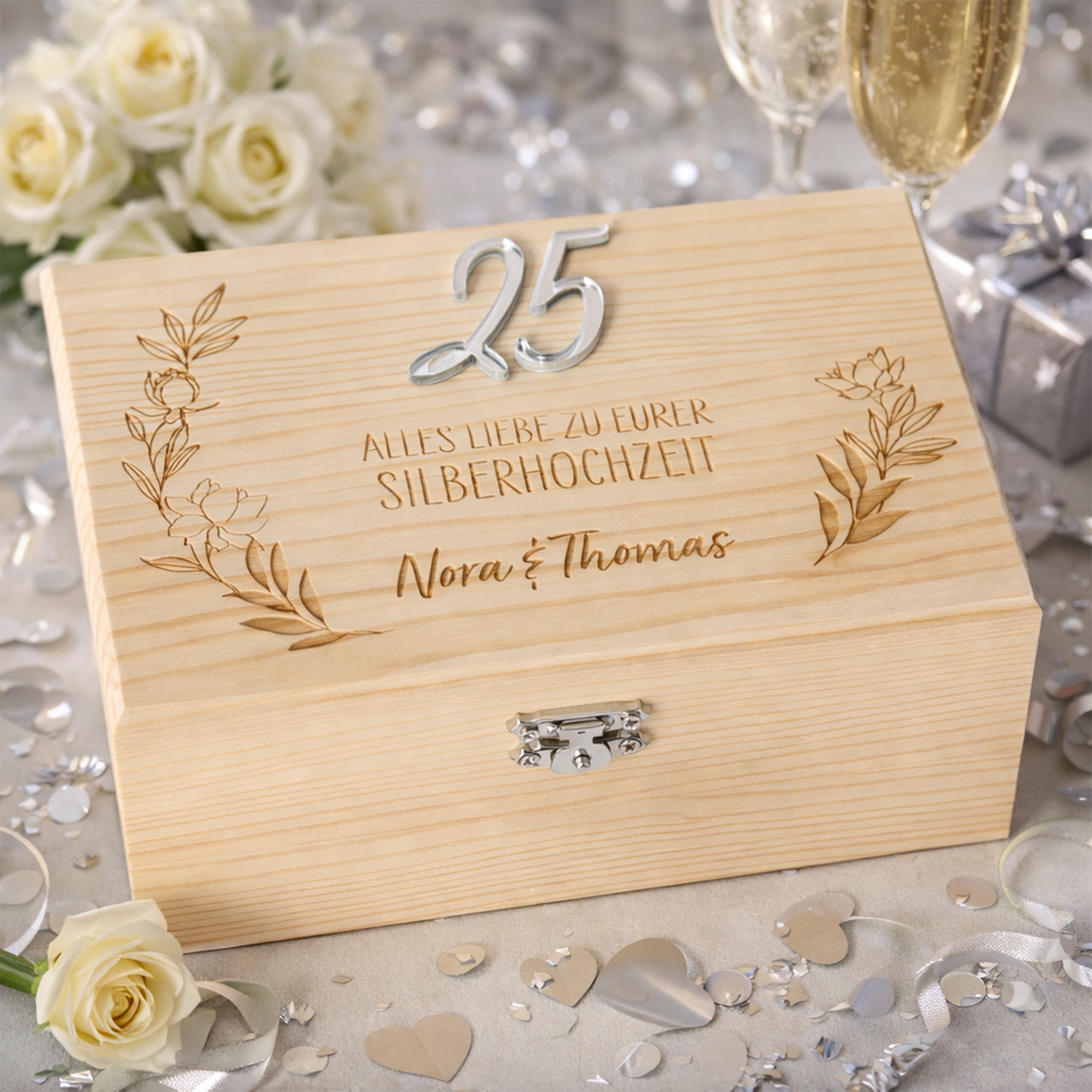 Holzbox, Schmuckbox, Hochzeit, Personalisierte Box, Holzgeschenk