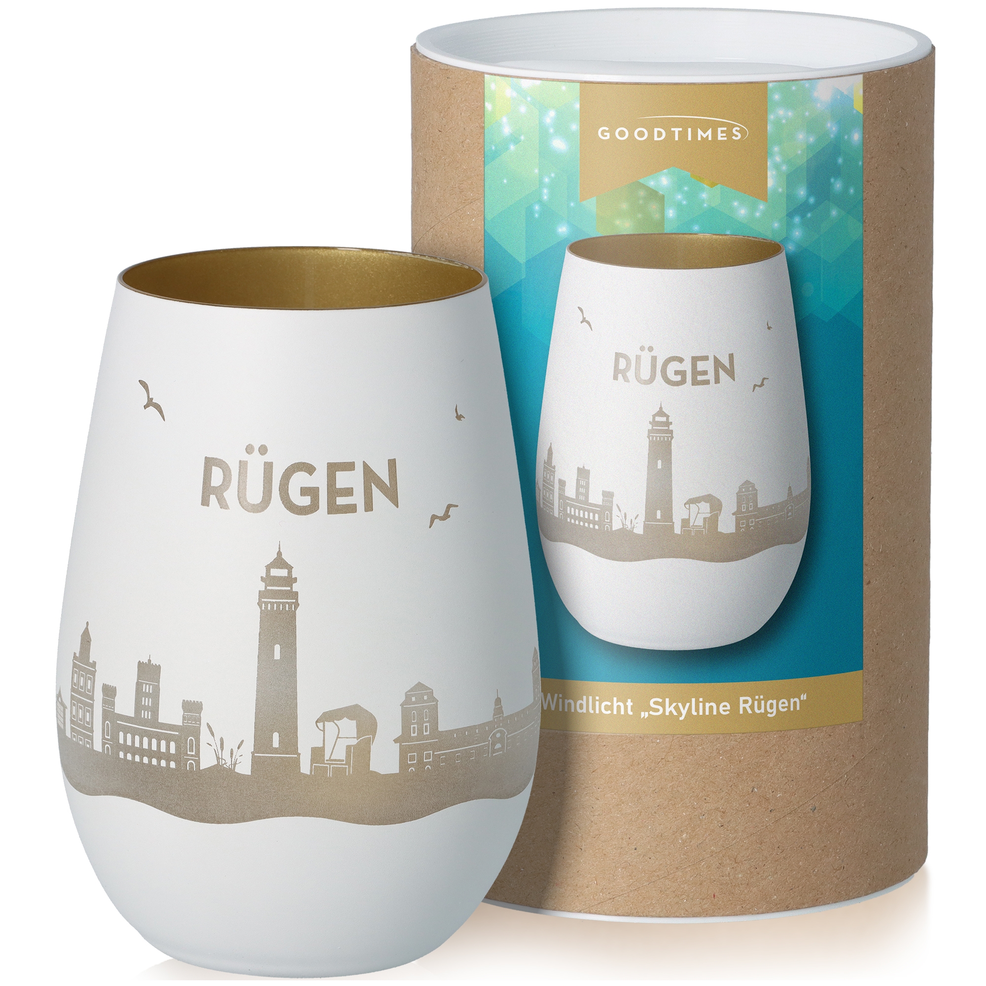 Windlicht Skyline Rügen Weiß/Gold Töpferei, Tasse