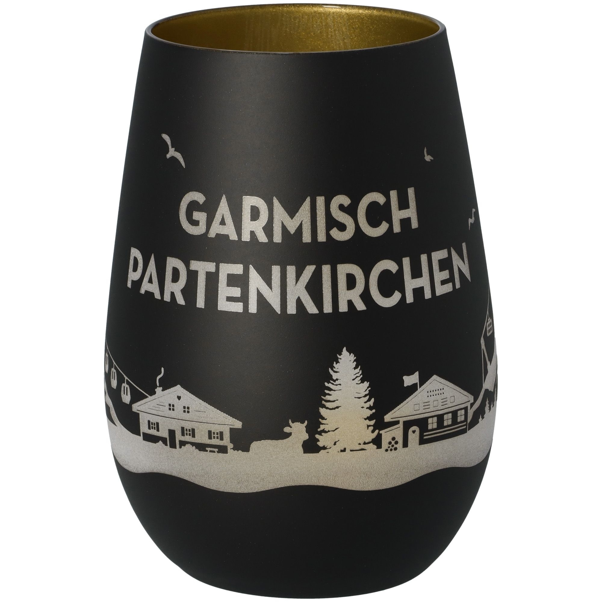 Windlicht Skyline Garmisch-Partenkirchen Schwarz/Gold Krug, Töpferei, Vase, Glas