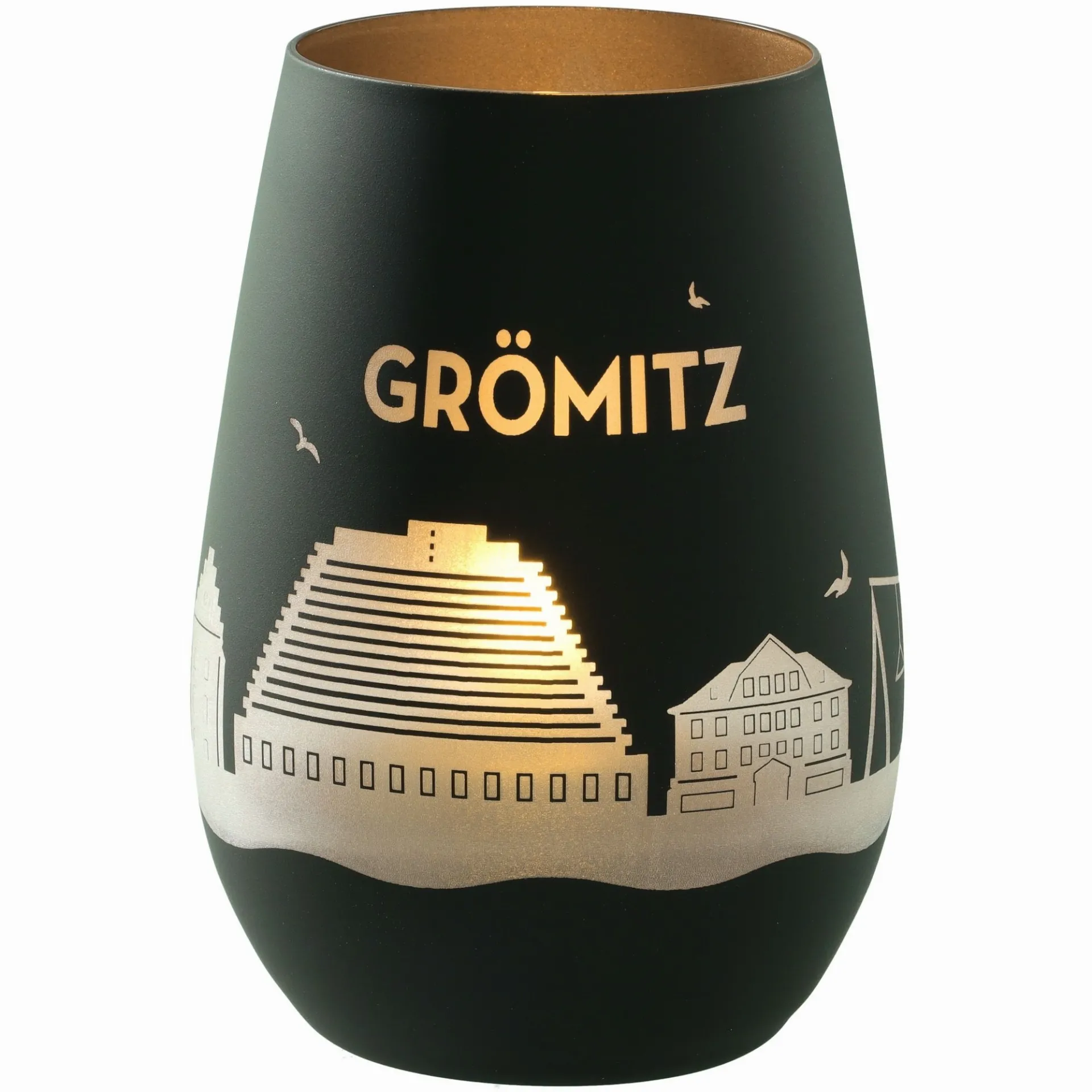 Windlicht Skyline Grömitz Schwarz/Silber