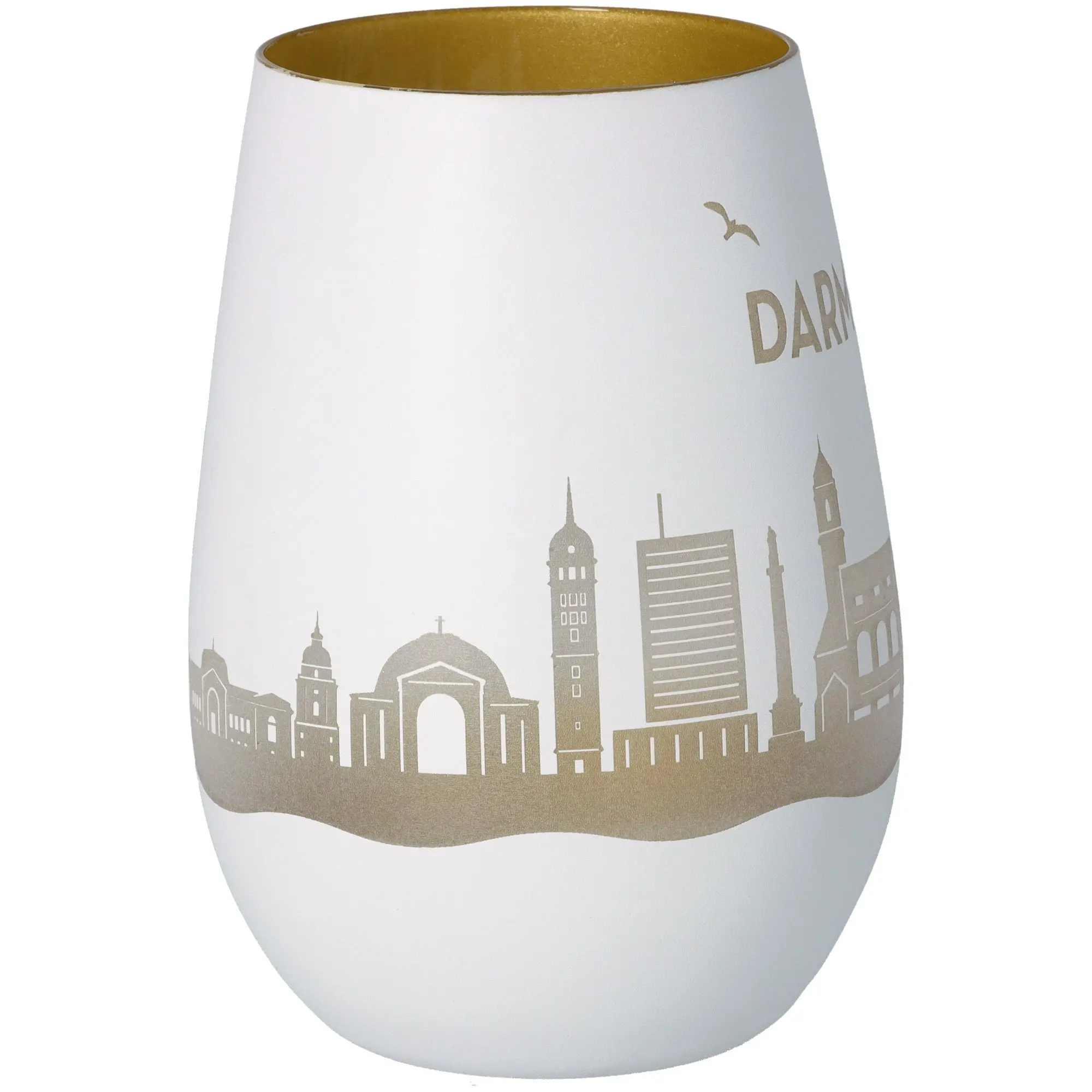 Windlicht Skyline Darmstadt Weiß/Gold
