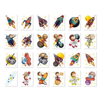 Weltraum - 24 Mini-Tattoos "Rakete & Planeten"