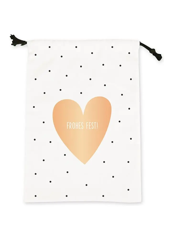 Weihnachtsgeschenkbeutel "Frohes Fest" mit Herz, 100% Baumwolle
