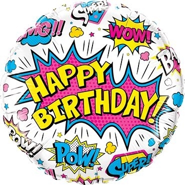 Folienballon "Happy Birthday" WOW weiß 46cm