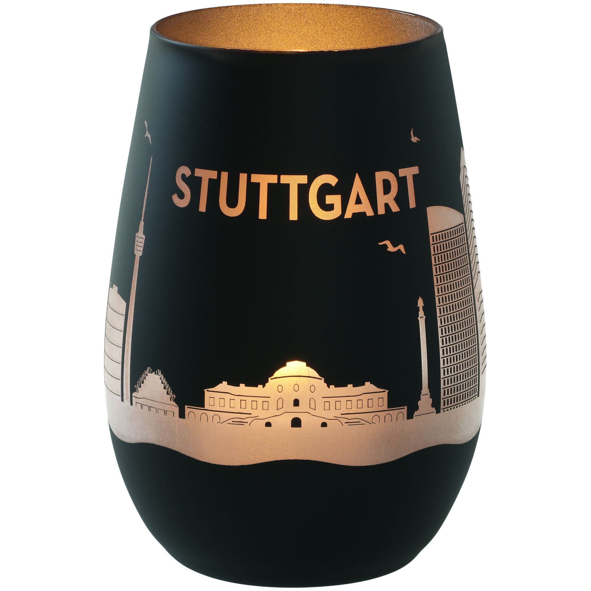 Windlicht Skyline Stuttgart Schwarz/Silber