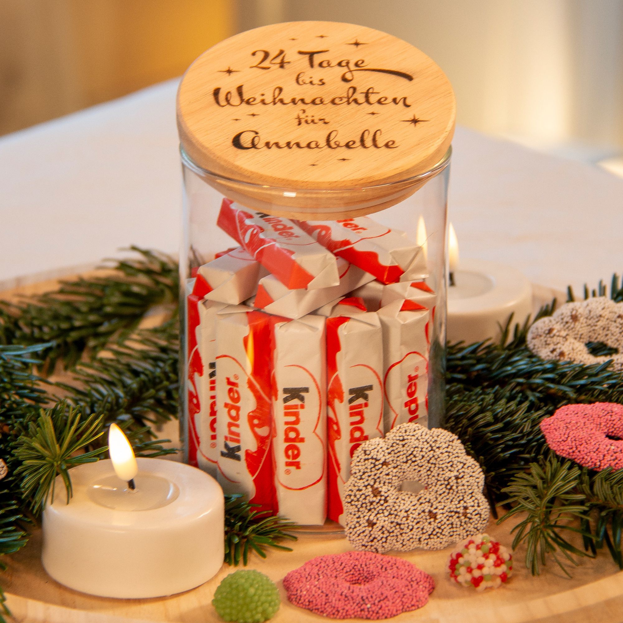 Geschenkglas 24 Tage bis Weihnachten "Name" 600ml
