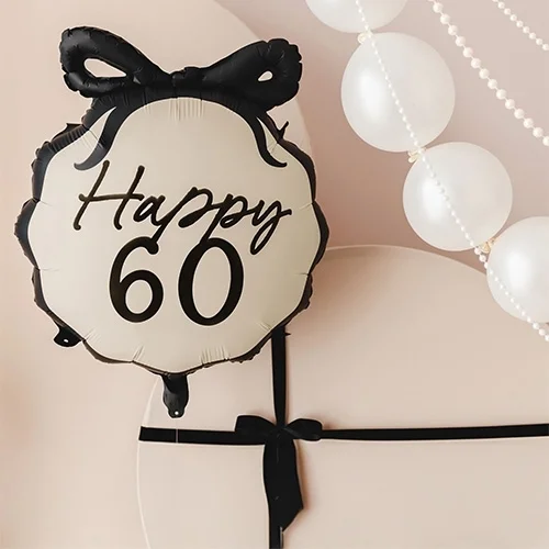balloon, 60th birthday, foil balloon, hanging decor, beige background