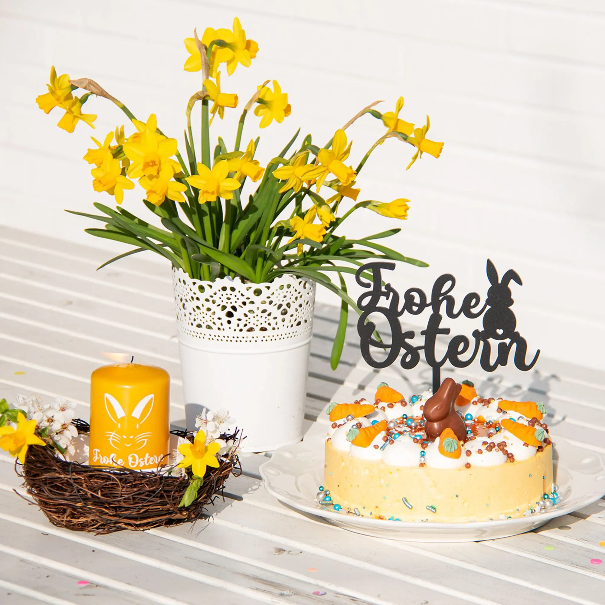 Cake Topper "Frohe Ostern" aus Acryl