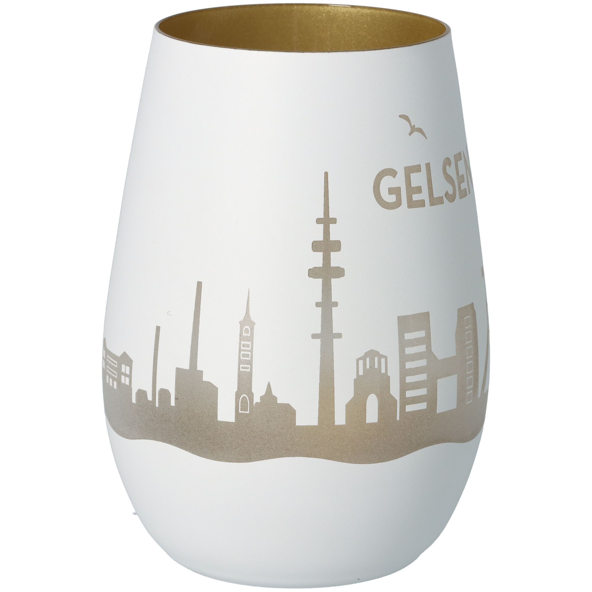 Windlicht Skyline Gelsenkirchen Weiß/Gold Windlicht Skyline Gelsenkirchen Weiß/Gold