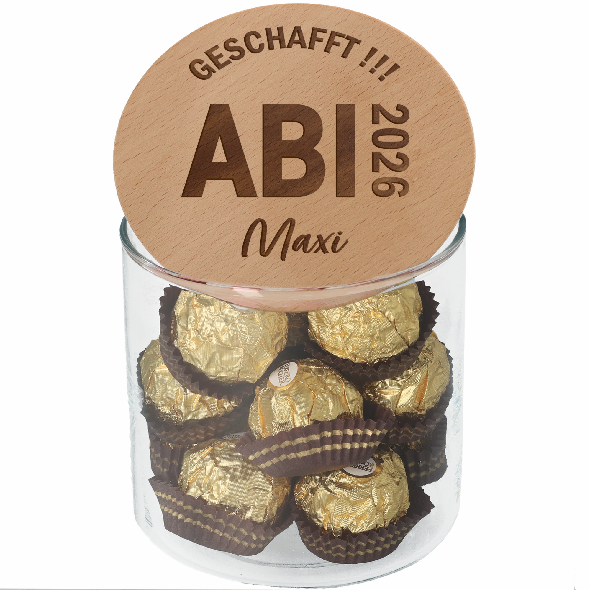 Geschenkglas ABI 2026 "Name" 530 ml Schokolade, Nachtisch, Essen