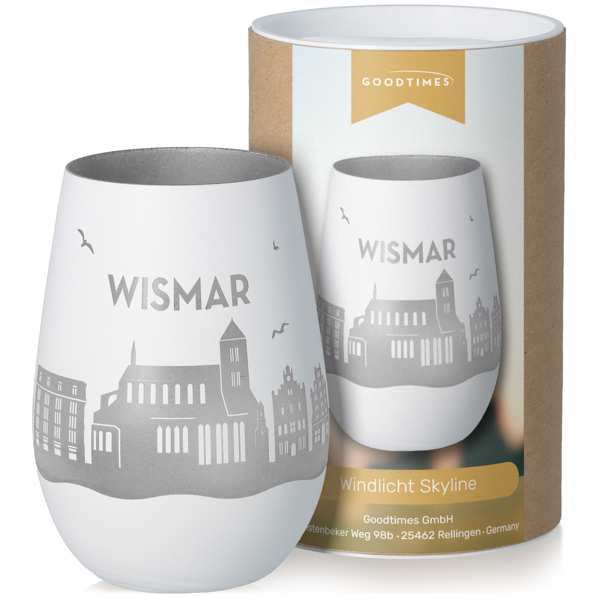 Windlicht Skyline Wismar Weiß/Silber Töpferei, Tasse