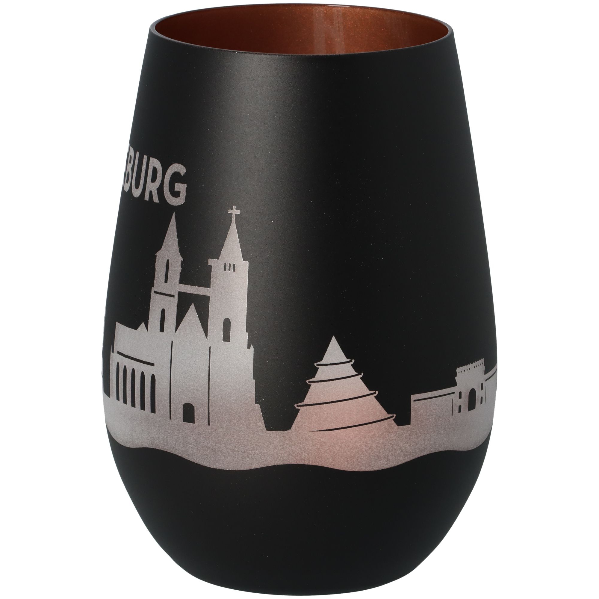 Windlicht Skyline Magdeburg Schwarz/Bronze