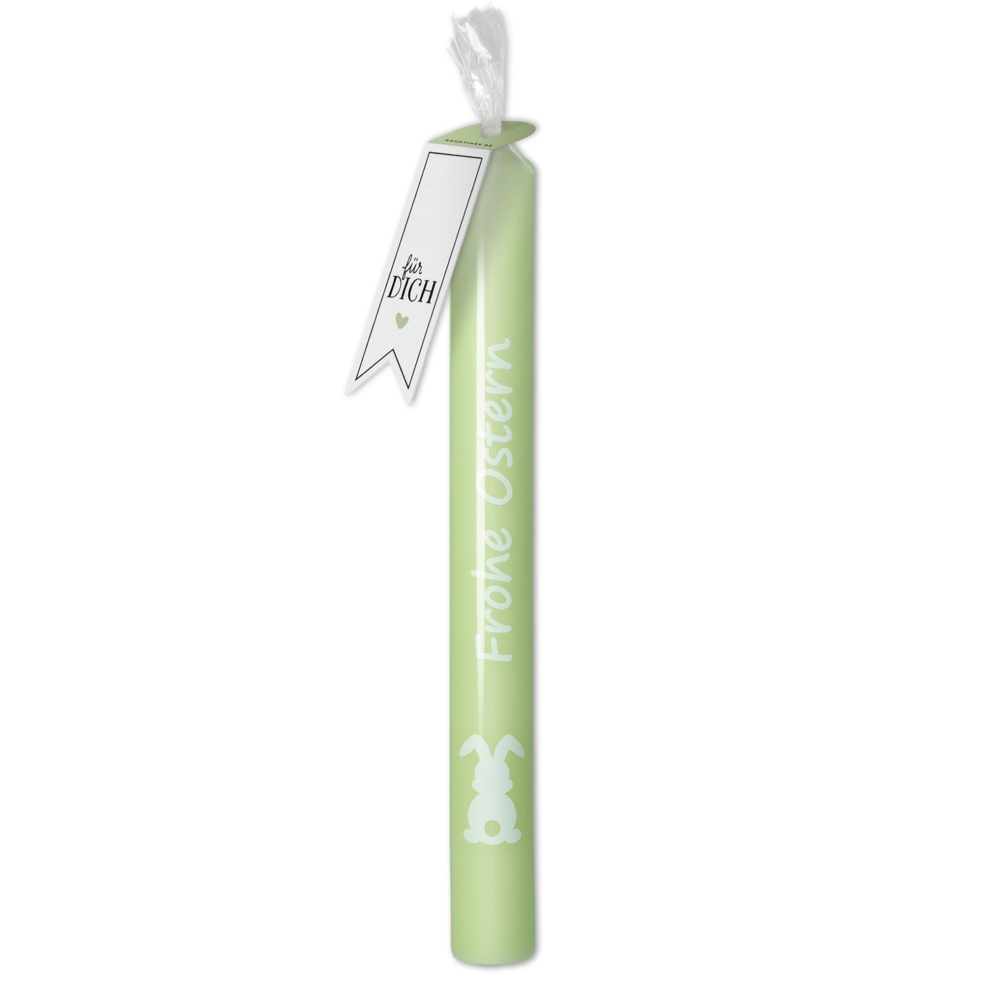 Stabkerze Mintgrün, Weißer Hase "Frohe Ostern" Stabkerze Mintgrün, Weißer Hase "Frohe Ostern"