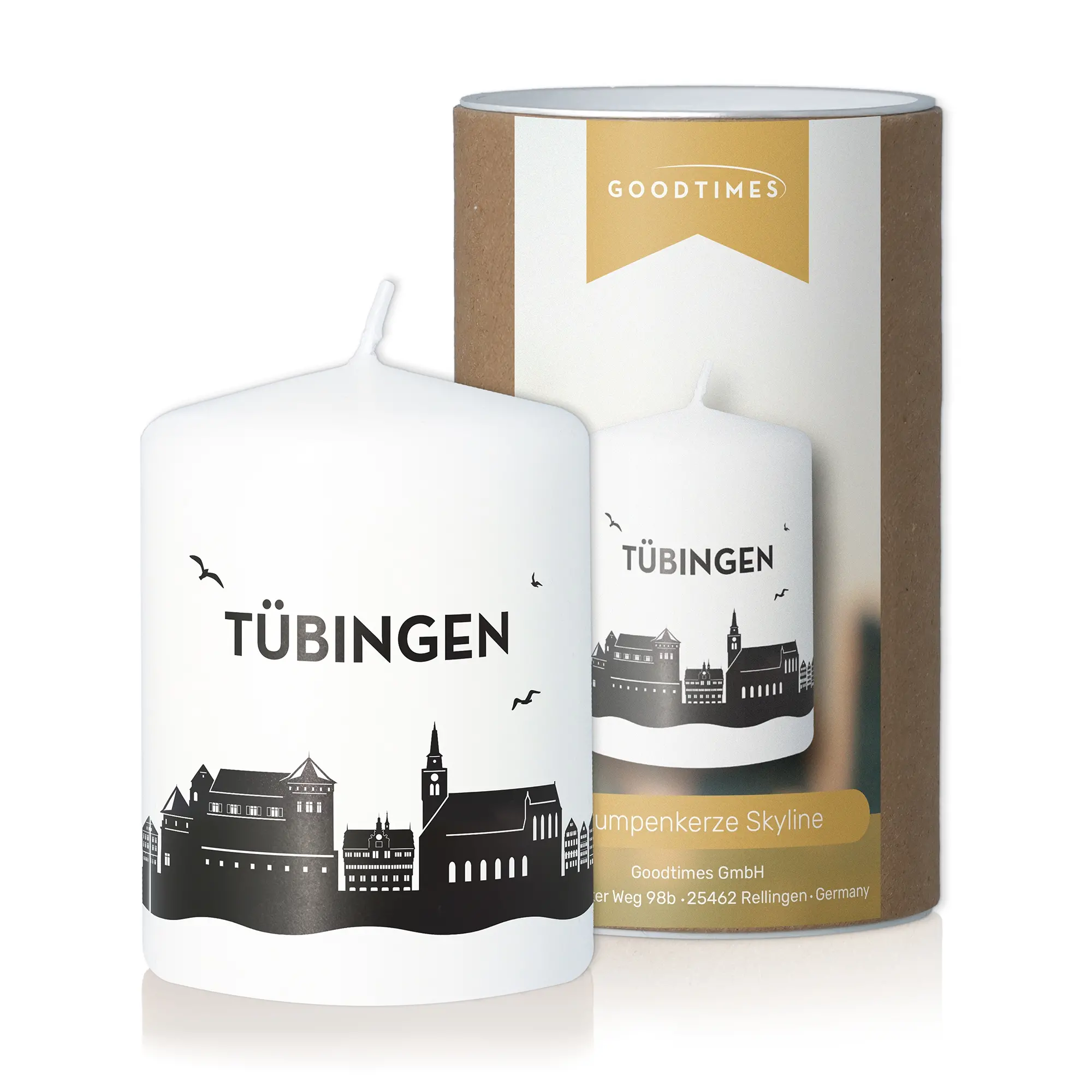 Stumpenkerze Skyline Tübingen Weiß