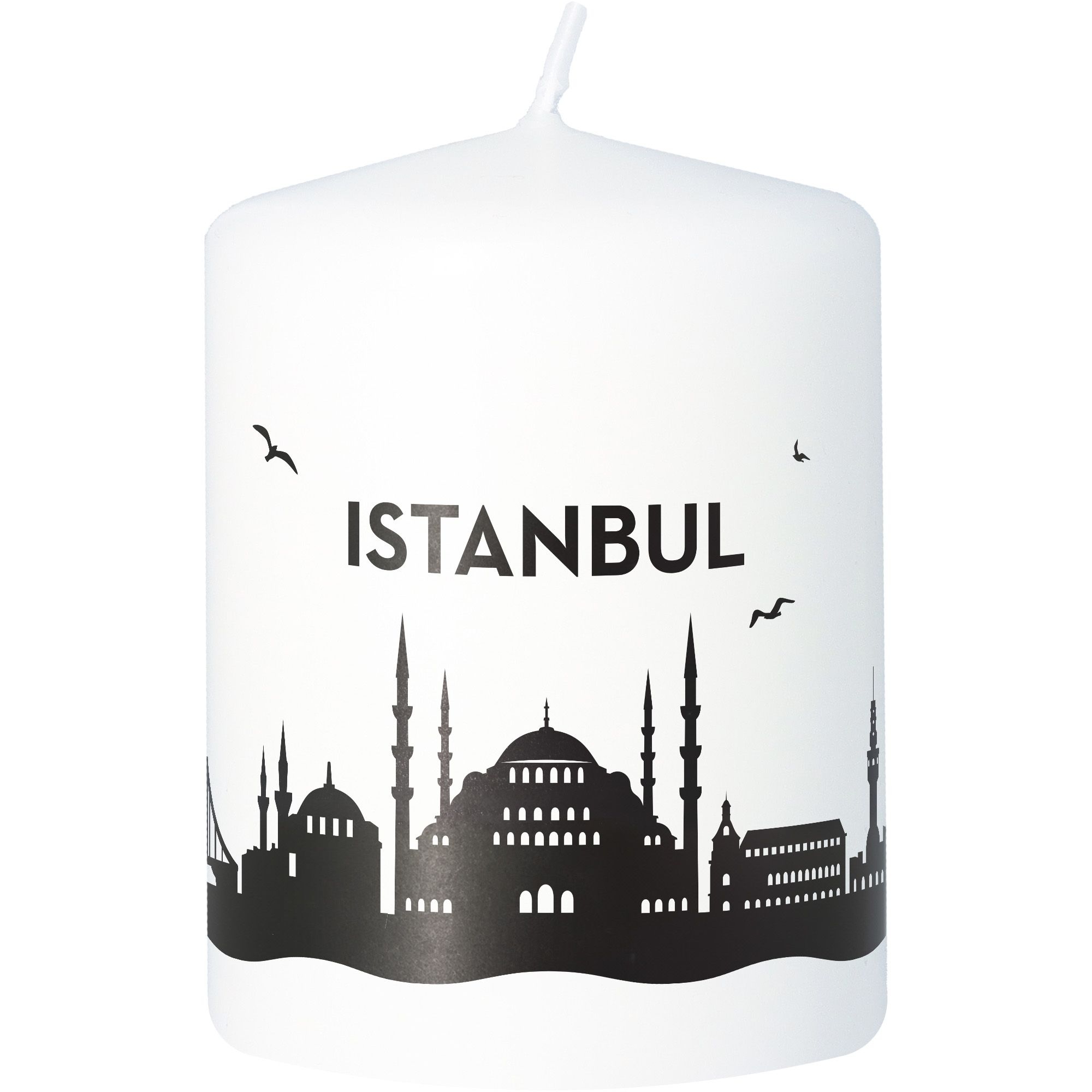 Stumpenkerze Skyline Istanbul Weiß Tier, Vogel, Kerze