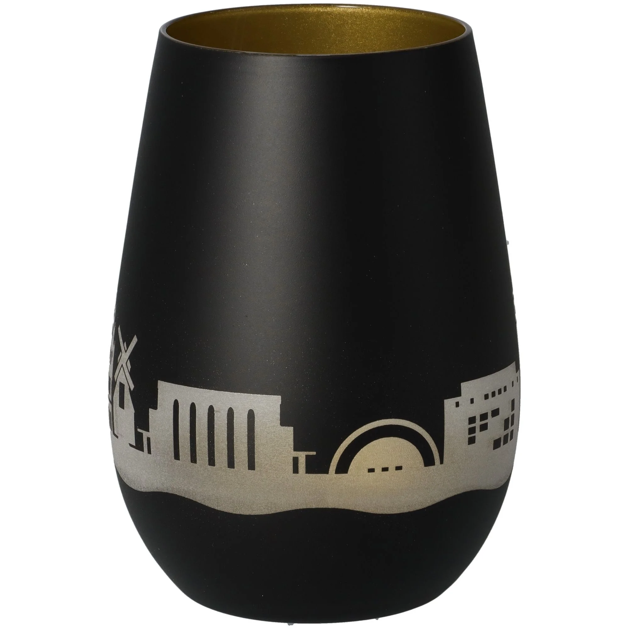 Vase, Schwarz, Metallisch, StädtischeSilhouette, Glänzend