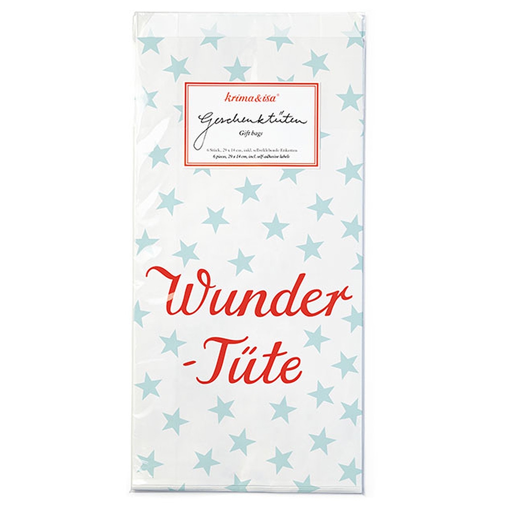 6 Papier Geschenketüten - "Wundertüte" Weiß / Mint