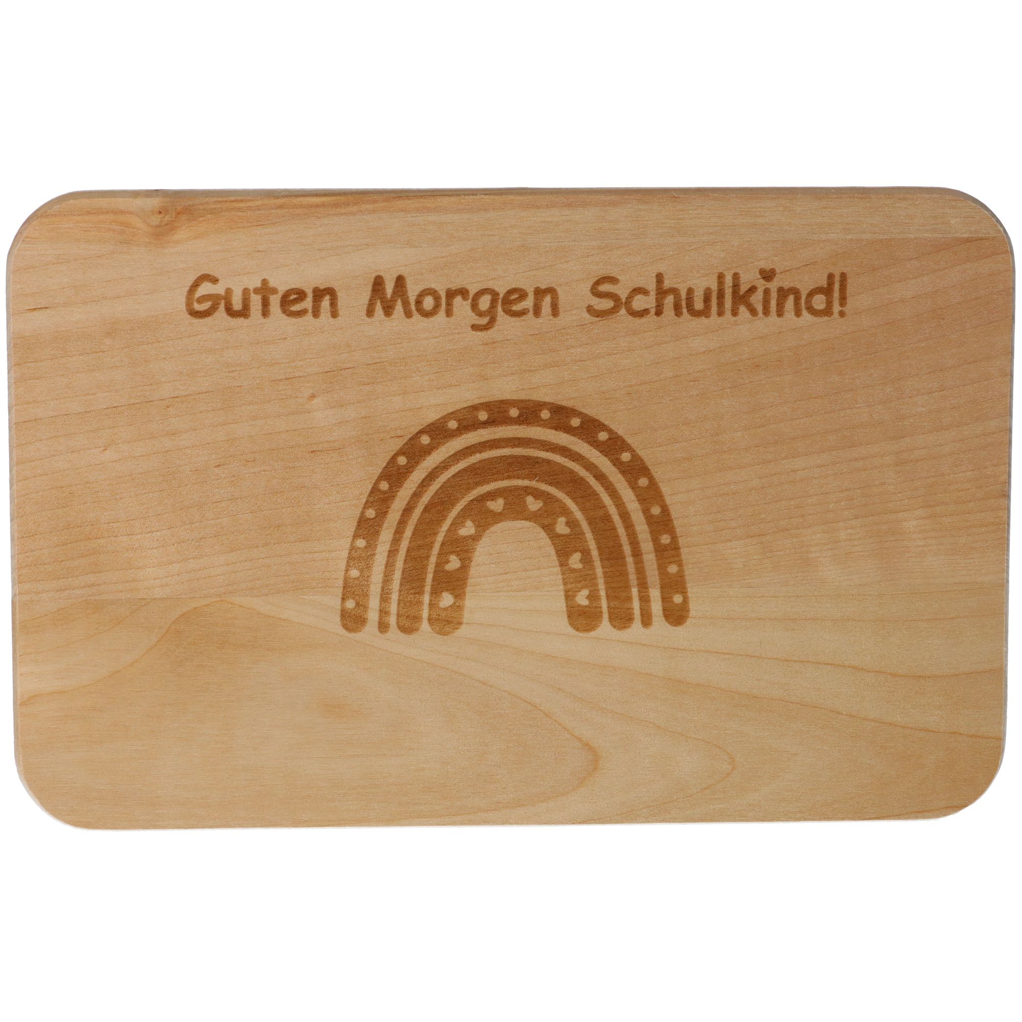 Frühstücksbrettchen Guten Morgen Schulkind Regenbogen Herz 23cm x 15cm x 1cm