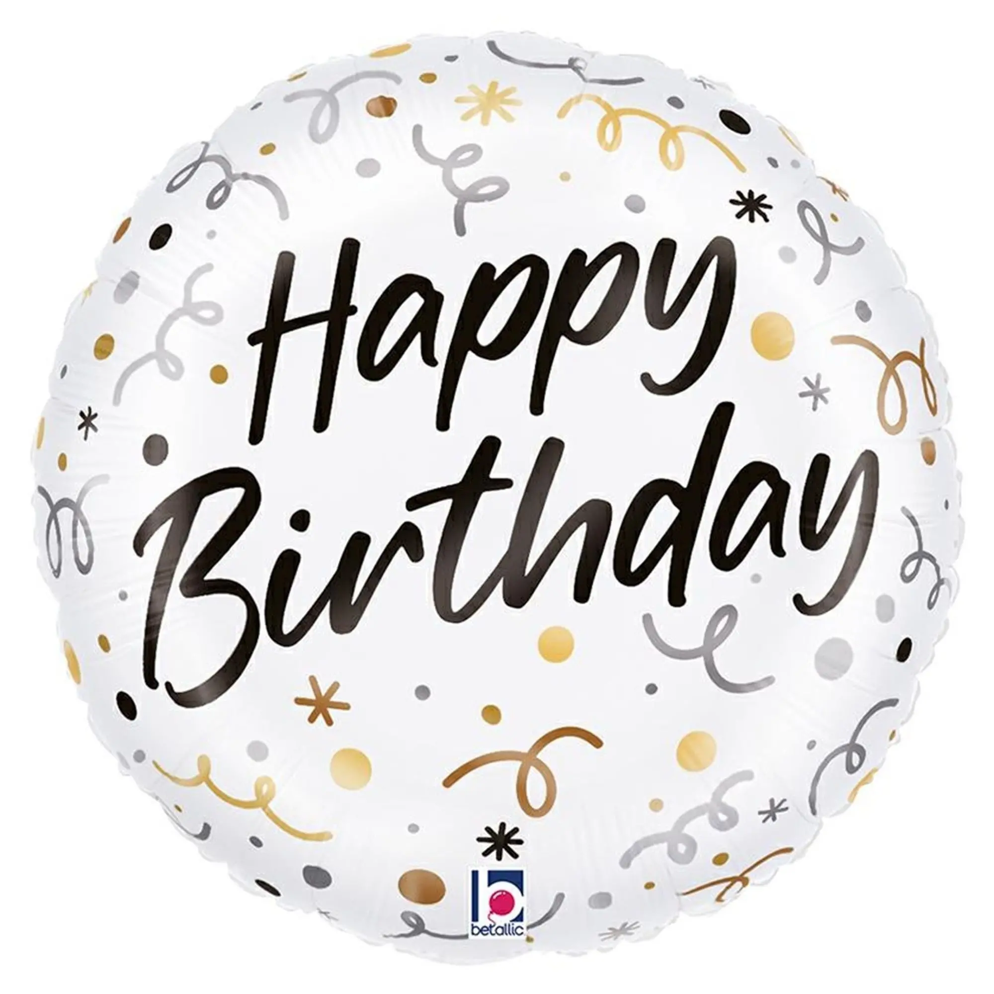 Birthday balloon, Runder Folienballon, Goldene Konfetti, Feierdeko, Happy Birthday