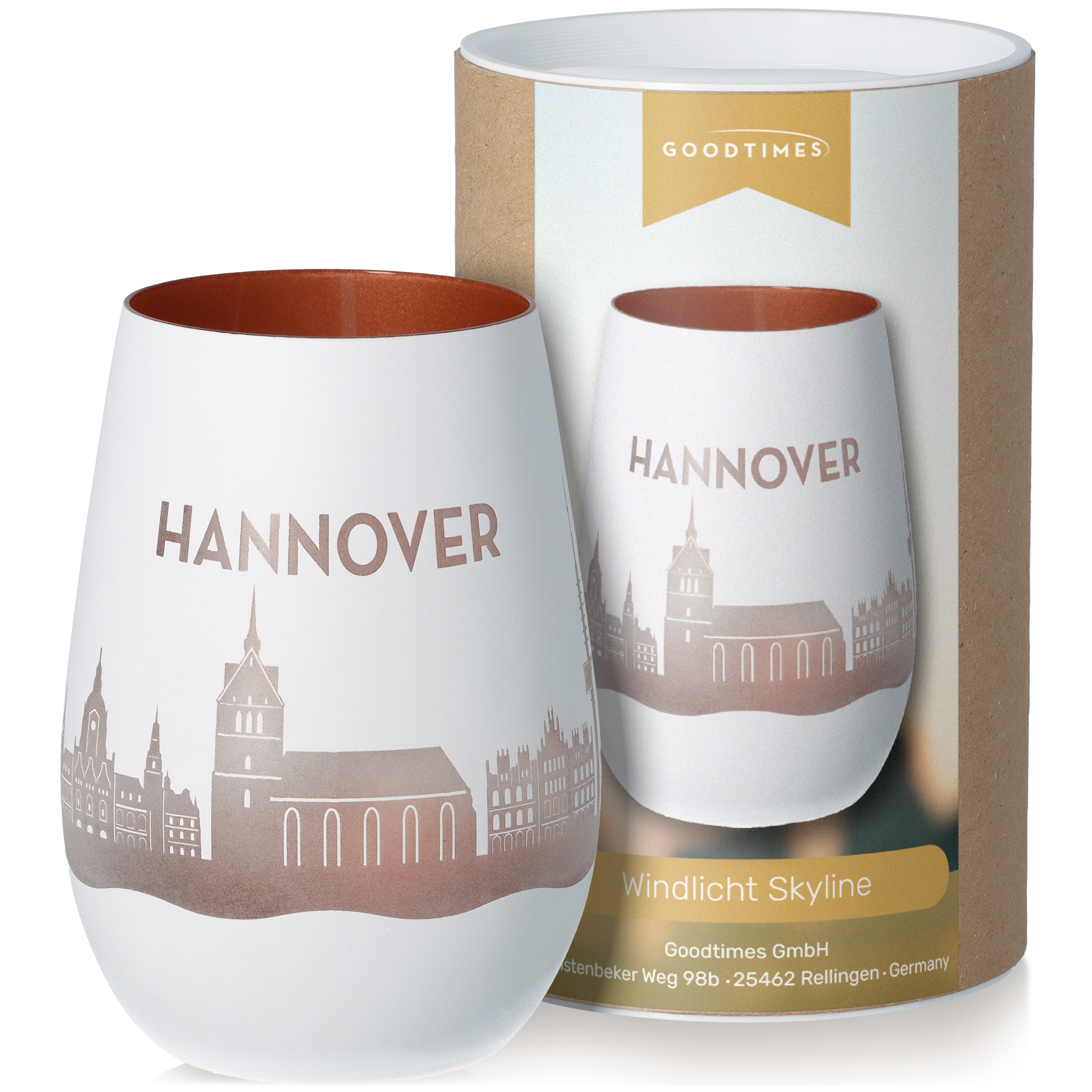 Windlicht Skyline Hannover Weiß/Bronze Töpferei, Tasse