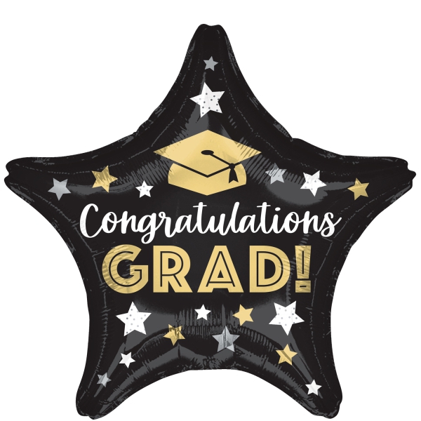 Folienballon Stern "Congratulations Grad!", Gold/Schwarz 45 cm