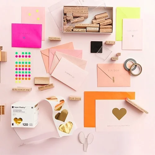 pocket notes, sticky notes, heart shapes, gold foil, craft supplies