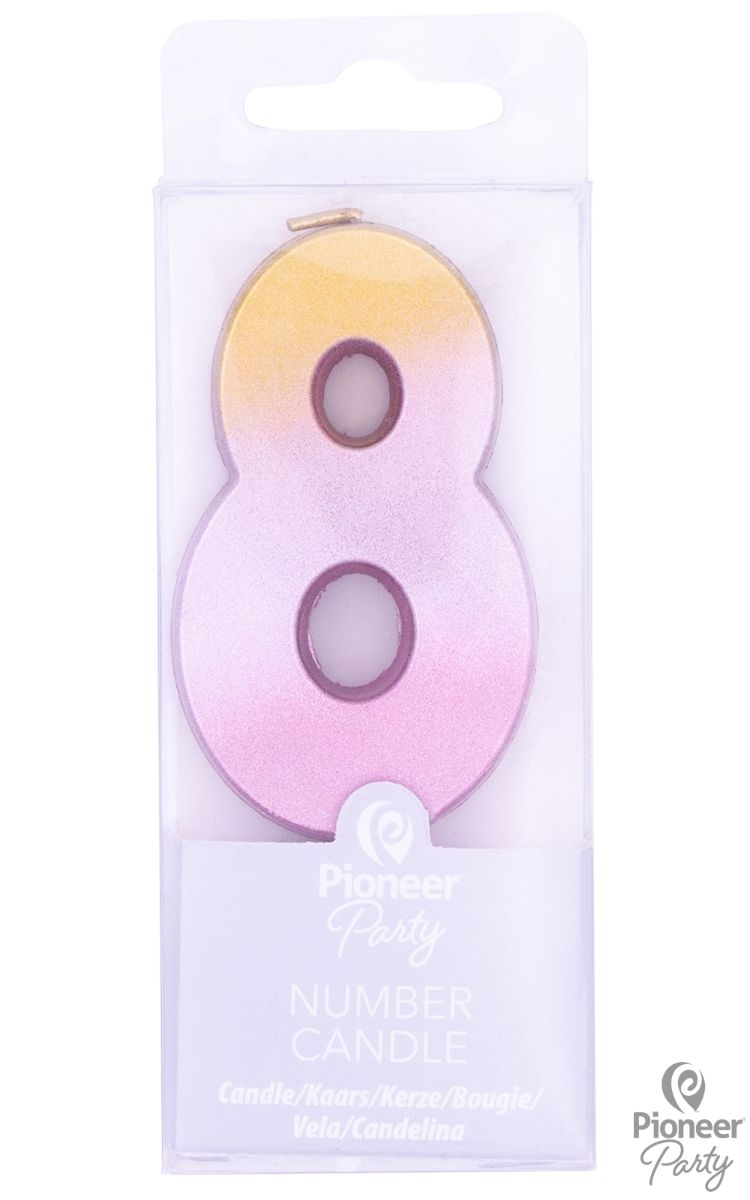 Zahlenkerze "8", Rosa/Gold Zahlenkerze "8", Rosa/Gold